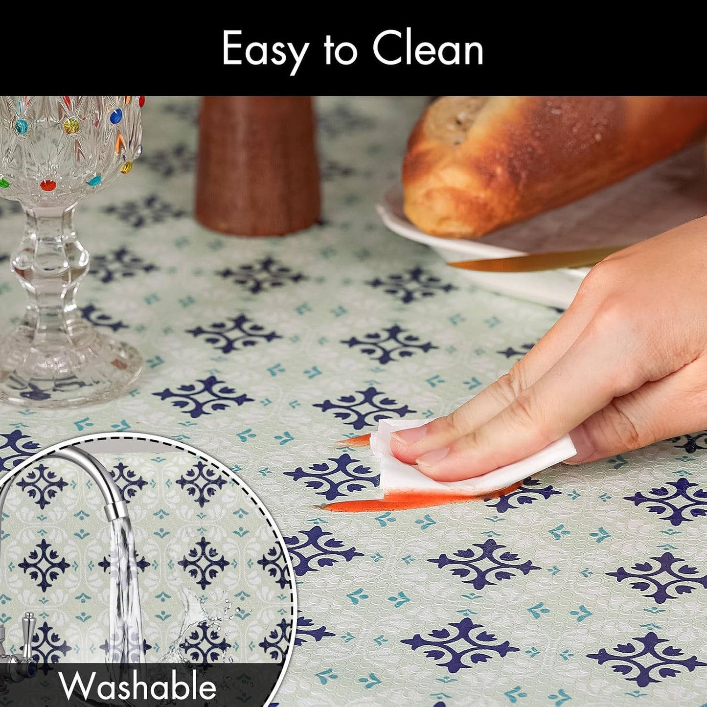 Cooyes Shelf and Drawer Liners for Kitchen Cabinets, Non-Adhesive Cabinet Liners, EVA Waterproof Durable Shelf Paper for Refrigerator, Shelves, Cupboard with European Pattern, Easy to Cut