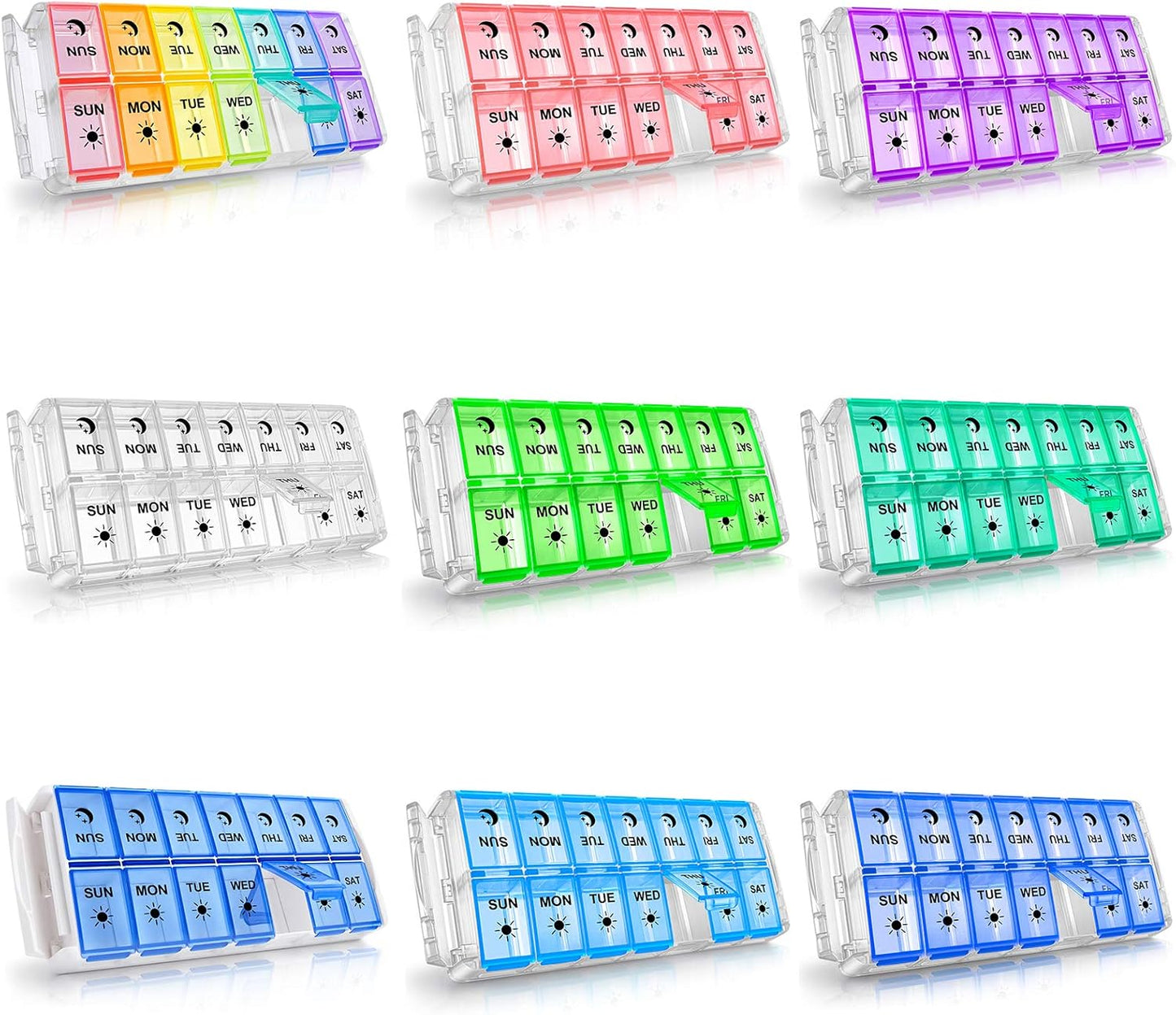 Weekly Pill Organizer 7 Day 2 Times a Day Extra Large, Quick Fill 2022 Fullicon AM PM XL Daily Pill Cases Pill Box with Detachable Base - Pink (Patent Registered)