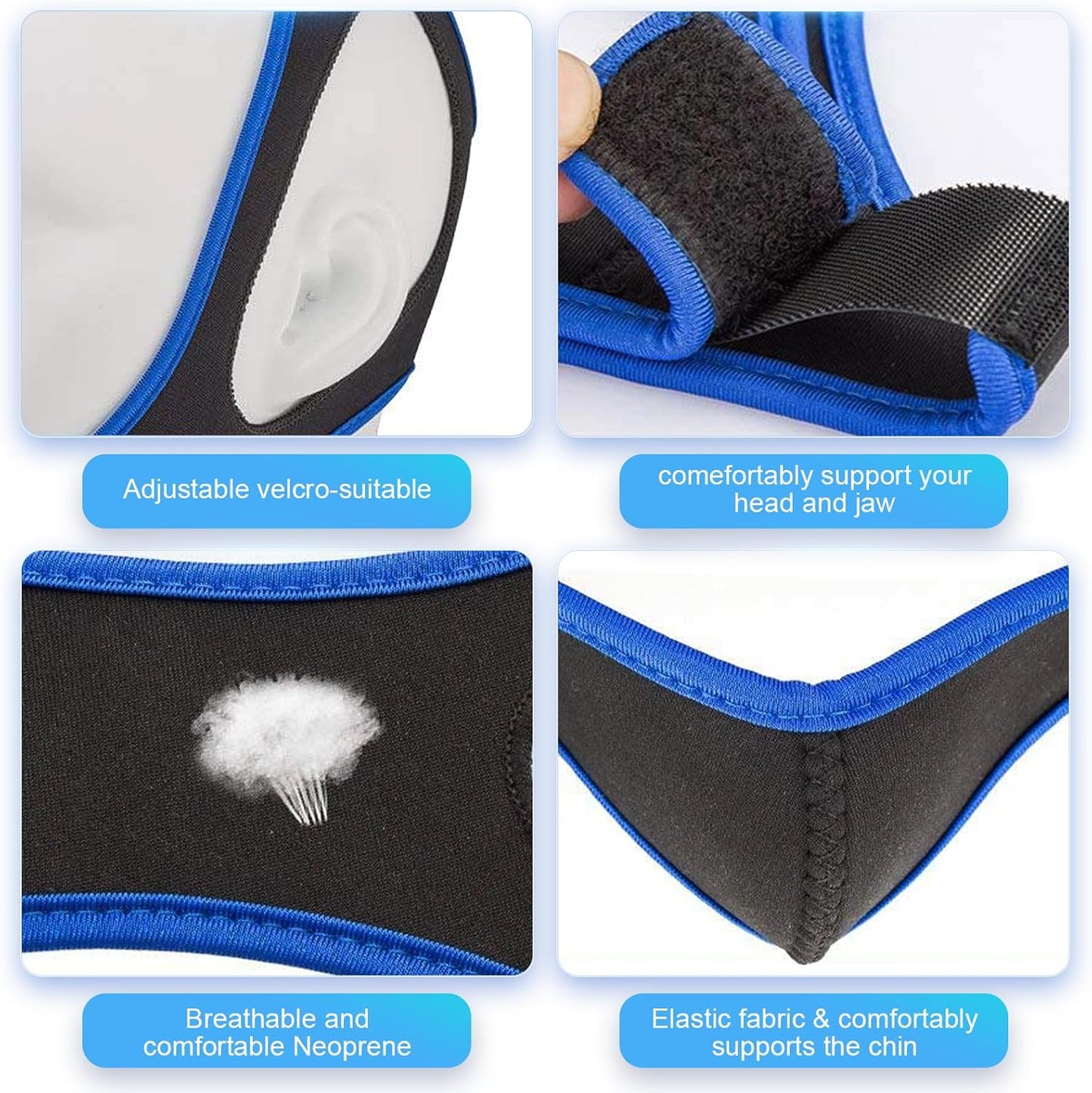 Chin Strap for Snoring Snore Chin Strap for Men & Women Comfortable Jaw Support Snoring Solution Adjustable Effective Snoring Sleep Device Reducing Aid for Women and Men (Blue)