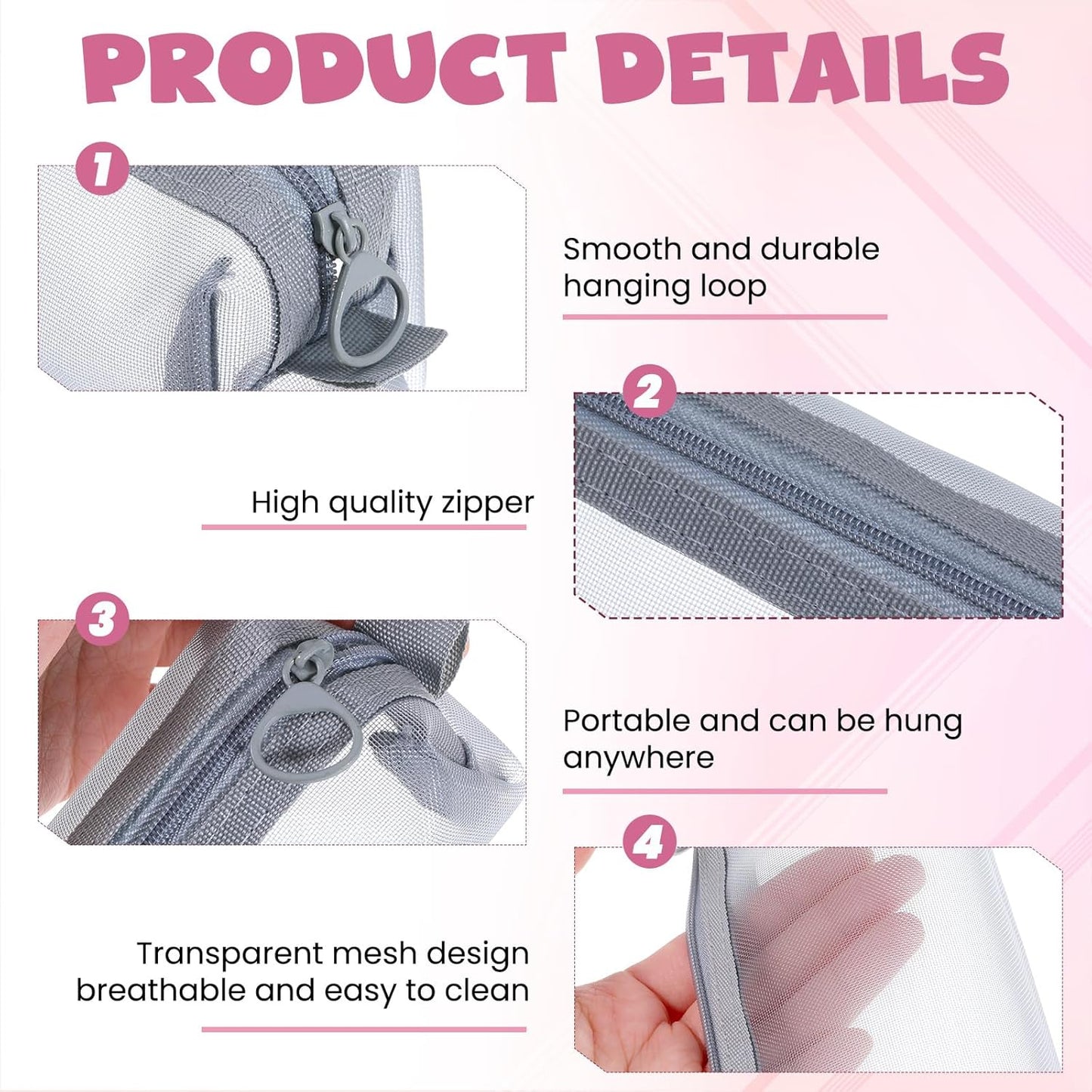 3PCS Mesh Makeup Brush Bag, Mesh Zipper Pouch Bags 7" Portable Travel Cosmetic Bag Square Pencil Case Organizer Stationery Storage Bags for Home Office Supplies Cosmetics Makeup Travel Accessories