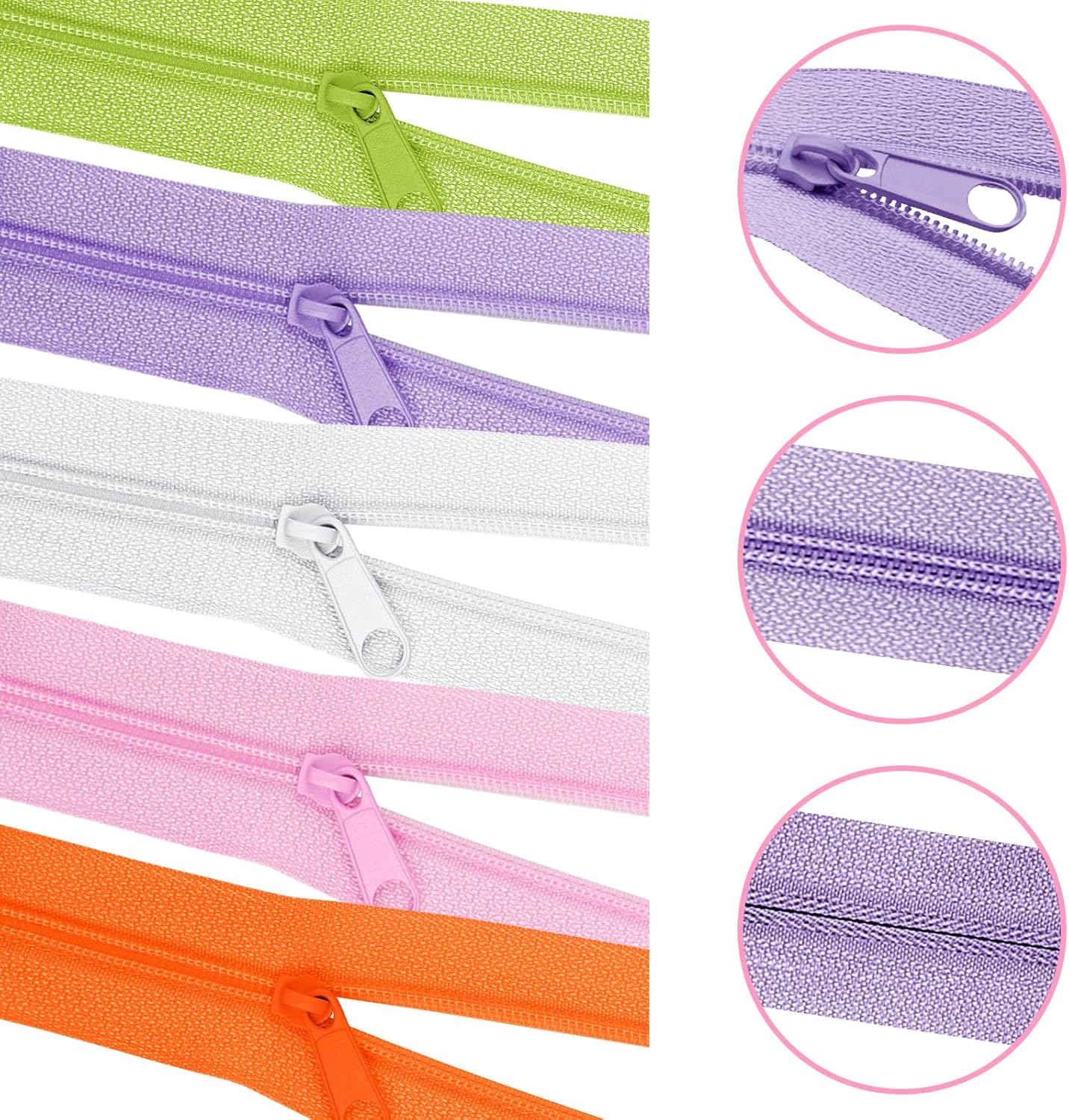 DOITEM 31 Yards 10 Pieces Sewing Zippers #3 Nylon Coil Zippers 10 Colors Assorted Zipper for Sewing with 40 Zipper Sliders for DIY Tailor Sewing Crafts Supplies,
