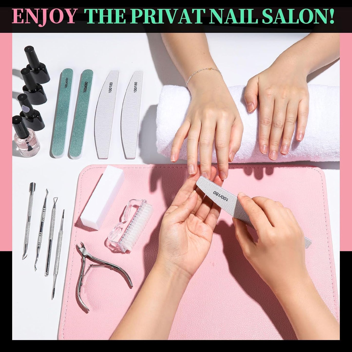 FANDAMEI Manicure Kit, Nail Files 100/180, Cuticle Nippers, Nail Buffer Block, Cuticle Pusher, Cuticle Peeler, Ingrown Toenail Tool, Toenail File, Nail Care Kit, Nail Tools for Manicure, White