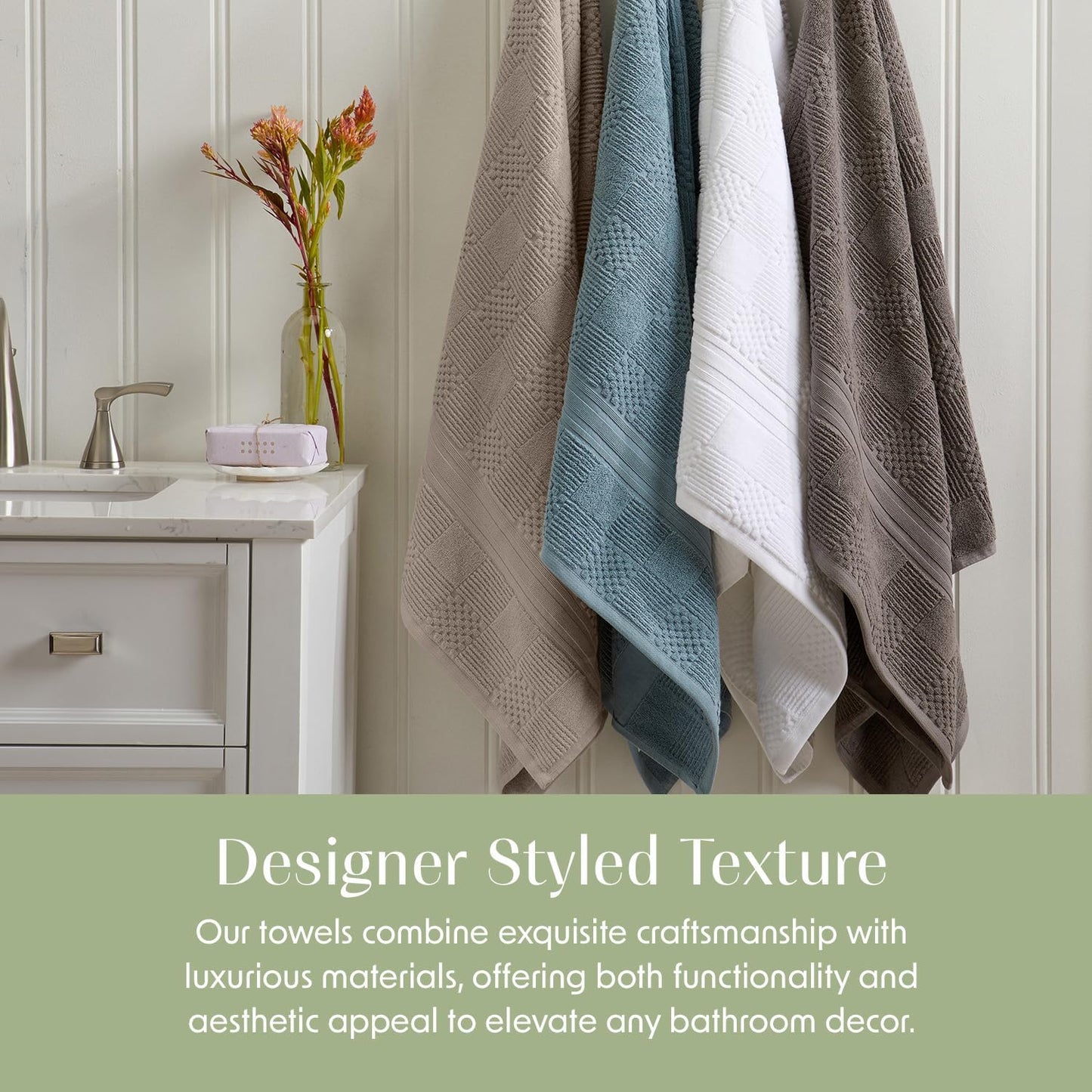 Springtree Home 100% Cotton Bathroom Towel Set | 6 Piece Set - Brown Bath Towels | Geometric Textured Design | Absorbent & Quick-Dry | Oeko-TEX® Standard 100 Cotton | Myla Collection - Cobblestone