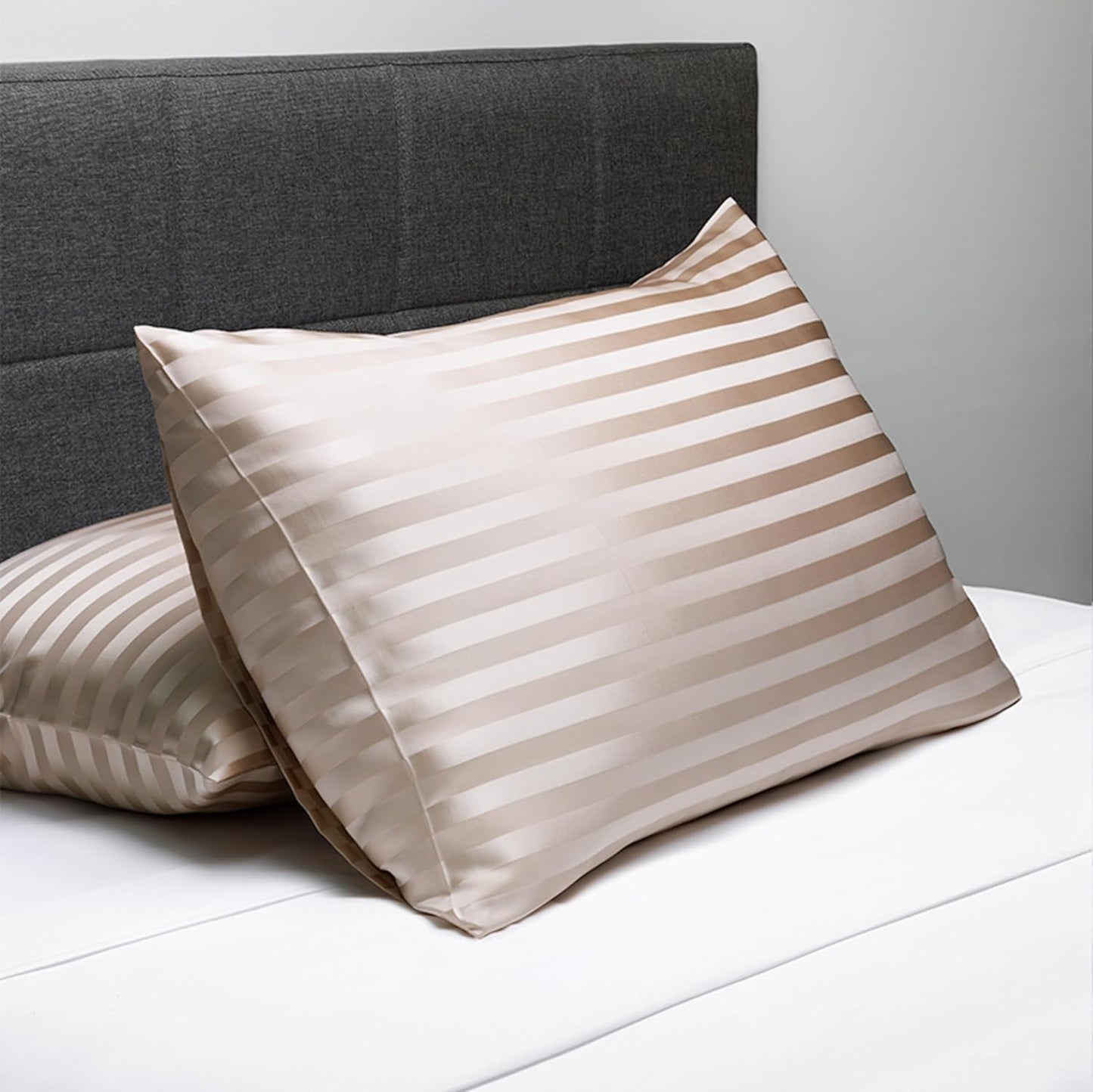 Fishers Finery 30mm 100% Pure Mulberry Silk Pillowcase, Quality Tested (Taupe Stripe, Standard)