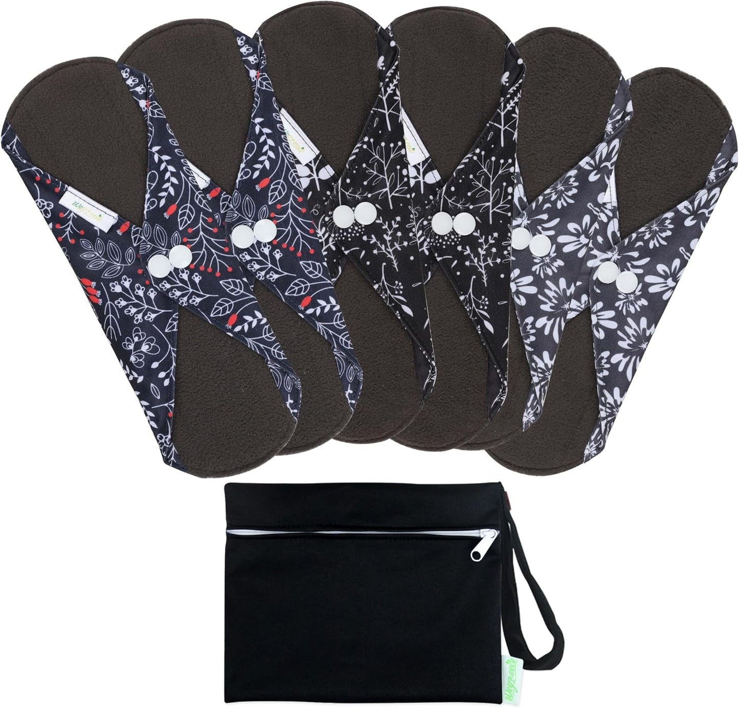 wegreeco Reusable Menstrual Pads - Reusable Sanitary Pads | Reusable Panty Liners | Soft Cloth Menstrual Pads - 6 Pack with 1 Cloth Wet Bag (Medium, Summer Flowers)