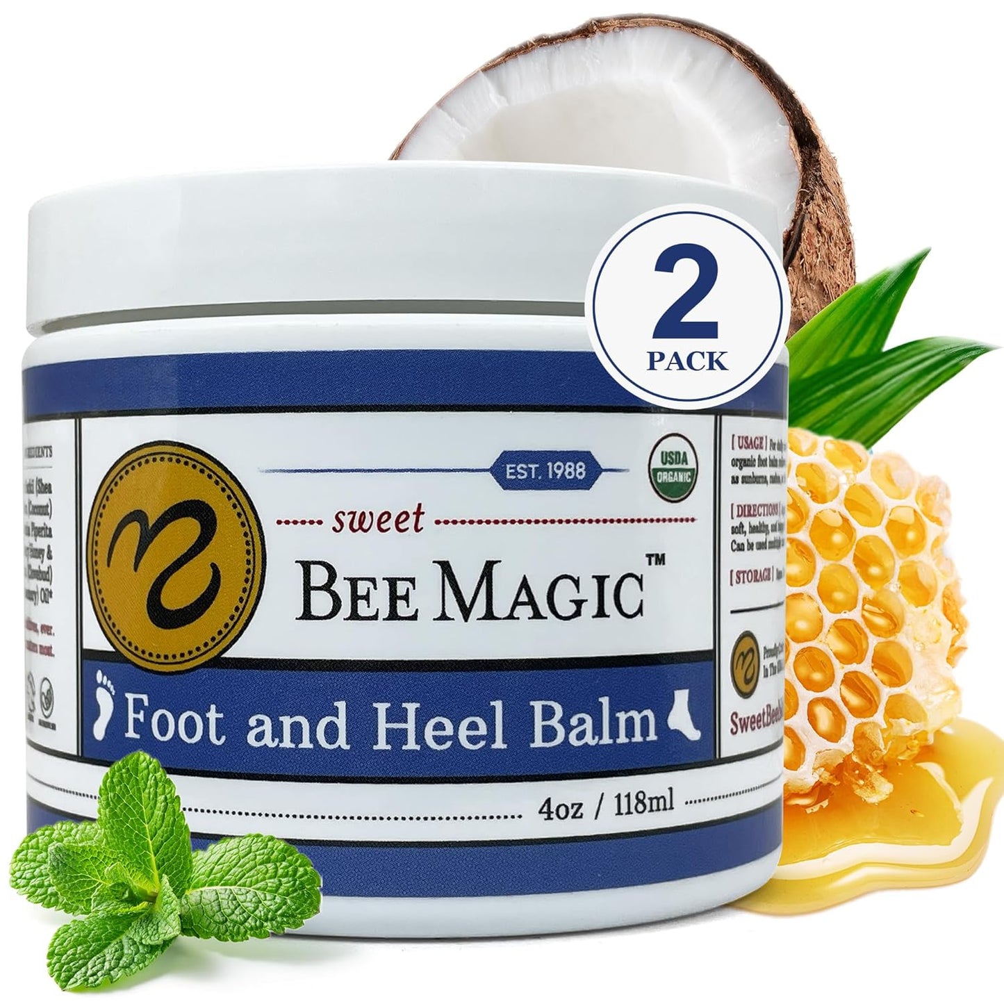 Sweet Bee Naturals All-Natural Organic Foot and Heel Balm – Deep Moisturizing for Dry, Cracked Feet, Heel Care & Callus Softening – Smooth & Nourish Rough Skin – Made with Care – 2 Jars (8 OZ)