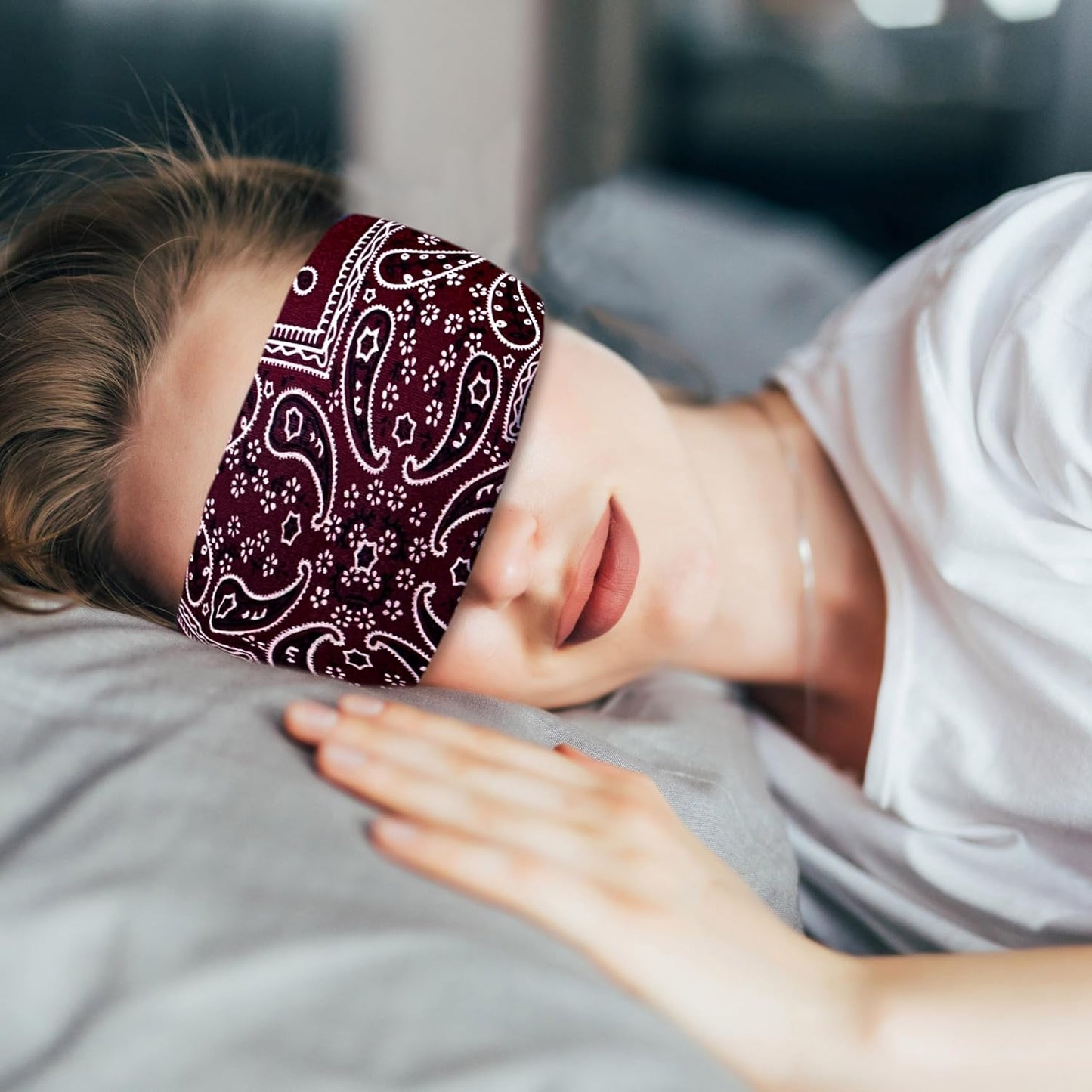 Crimmy Migraine Headache Relief Cap, Cooling Gel Headband Neck Wrap Hat Mask, Soothing Ice Pack Head Face Cold Compress for Tension Stress & Hangover (ice red Cashew)