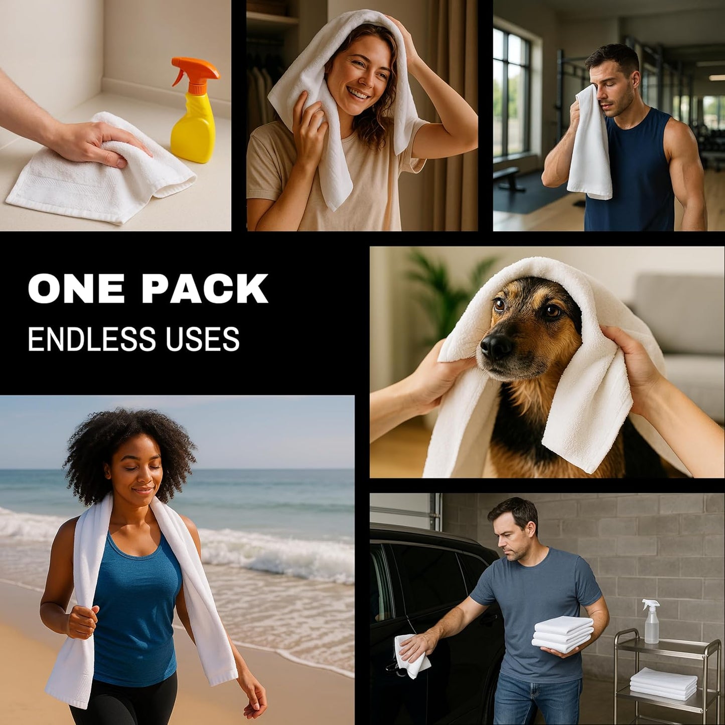 JMR Bulk-Friendly Essentials - Practical Cotton Towels - Economical 22" by 44" Multi-Purpose Towel - Absorbent, Quick-Drying, Soft, Lightweight - Ideal for Pool, Gym, Spa (White) - 72 Pack