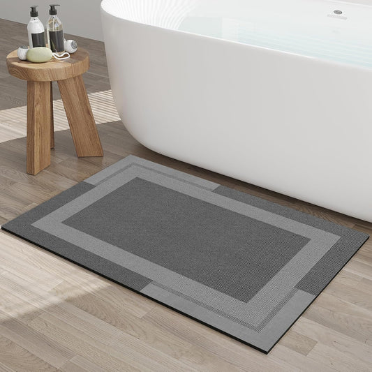 Non Slip Bath Mat, Rubber Backing Ultra Thin Bathroom Rugs Fit Under Door Quick Dry Super Absorbent Washable Bath Rug Shower Mat for Bathroom Floor Bathtub Sink, Easy Care Dark Grey 20"x 32"