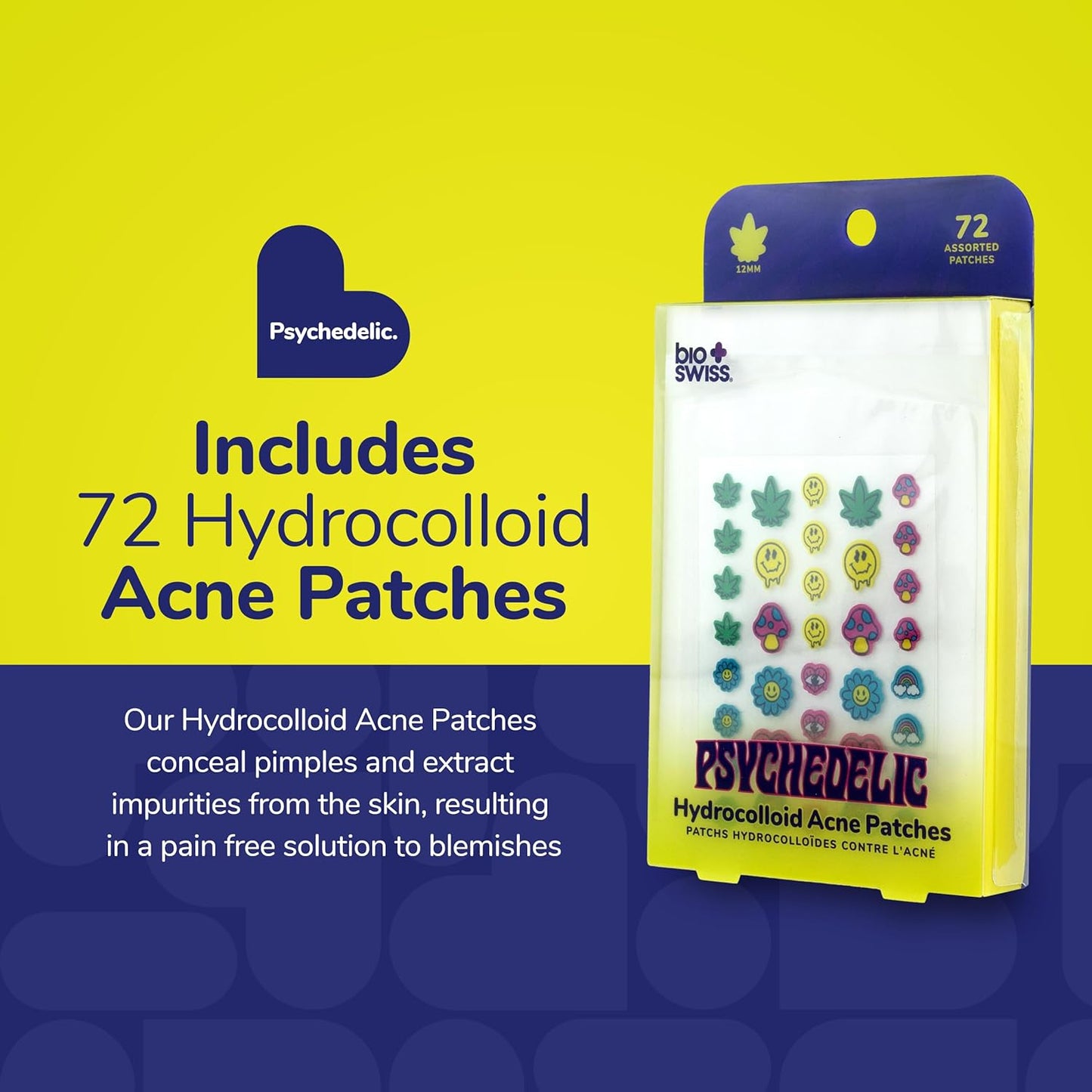 BioSwiss Psychedelic Pimple Patches, Hydrocolloid Acne Patch for Zits and Blemishes, Face and Skin Stickers, 72 Count