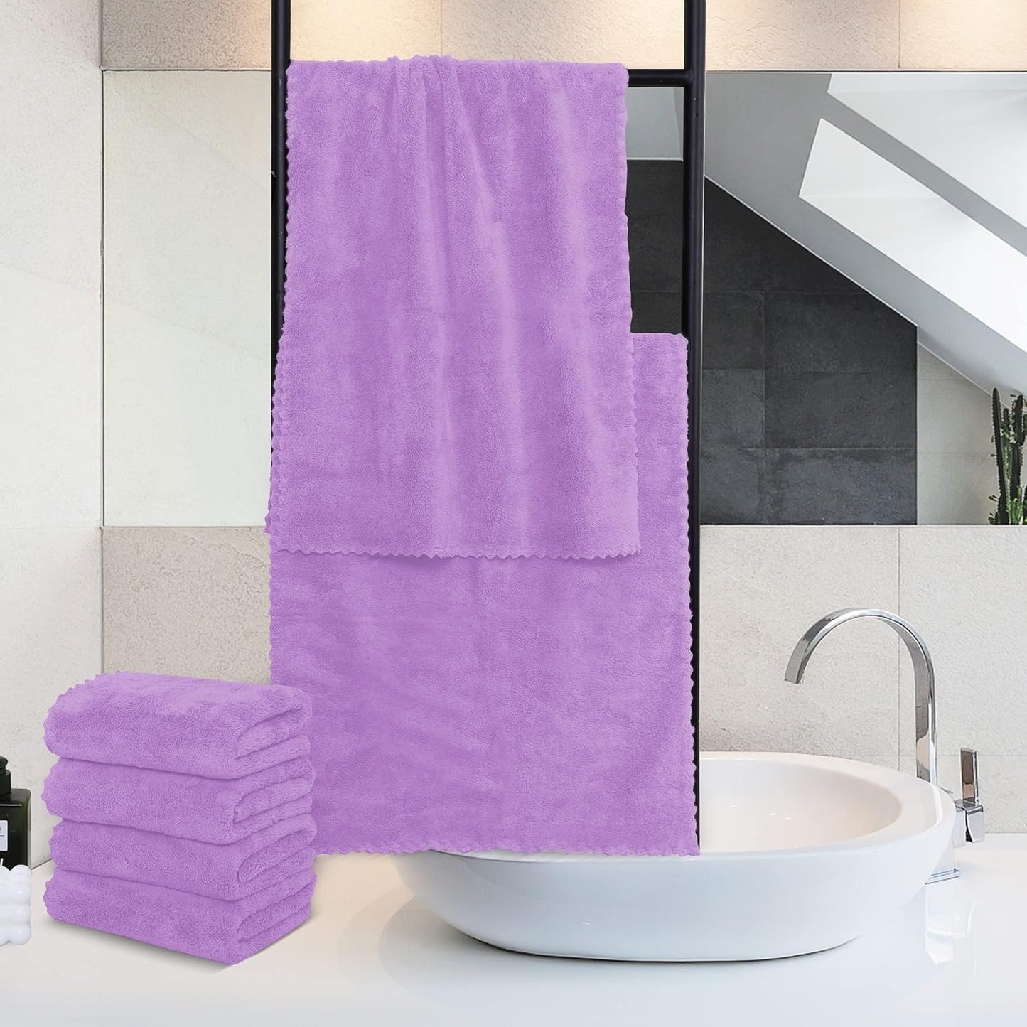 MOONQUEEN 6 Pack Premium Hand Towels - Quick Drying - Microfiber Coral Velvet Highly Absorbent Towels - Multipurpose Use as Hotel, Bathroom, Shower, Spa, Hand Towel 16 x 28 inches (Purple)