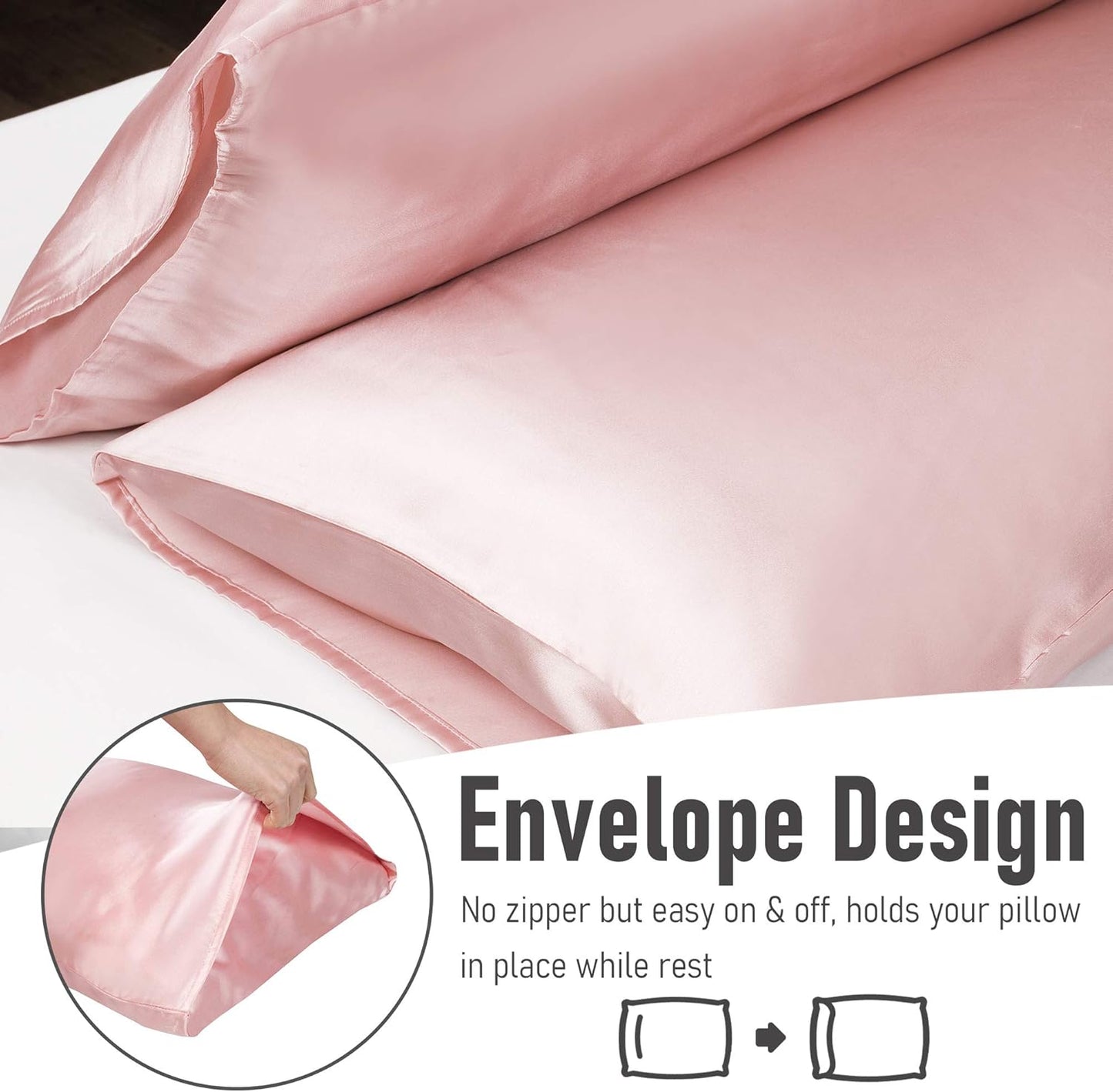 Tyfitb Satin Pillowcase for Hair and Skin, Coral Pillowcases Set of 2, Cooling Pillow Cases King Size(20×36 Inches), Soft Luxury Satin Pillowcase with Envelope Closure