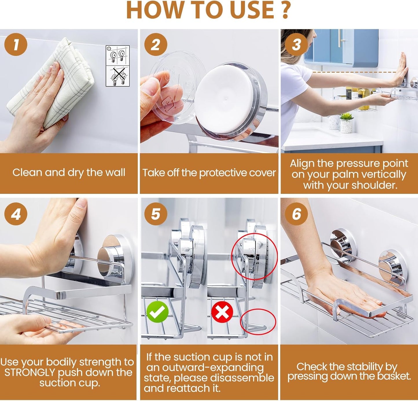 LEVERLOC Shower Caddy Suction Cup 2 Pack, Shower Shelf for Inside, Large Capacity Bathroom Organizers and Storage, Rustproof & Waterproof Metal Bath Basket, No-Drilling, Heavy Duty, Silver