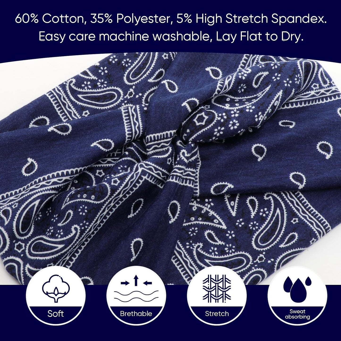 Extra Wide Headbands for Women Large Turban Headband Non Slip Boho Elastic Hairband Hair Twisted Knot Head Bands Accessories