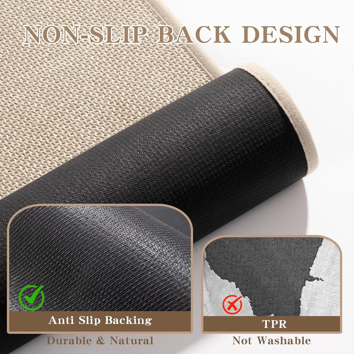 chakme Bathroom Rugs Mat 47x17, Ultra Thin Non Slip Bath Mats Runner Quick Dry Absorbent Bath Mat for Bathroom Floor, (Light Beige, 47"x17")