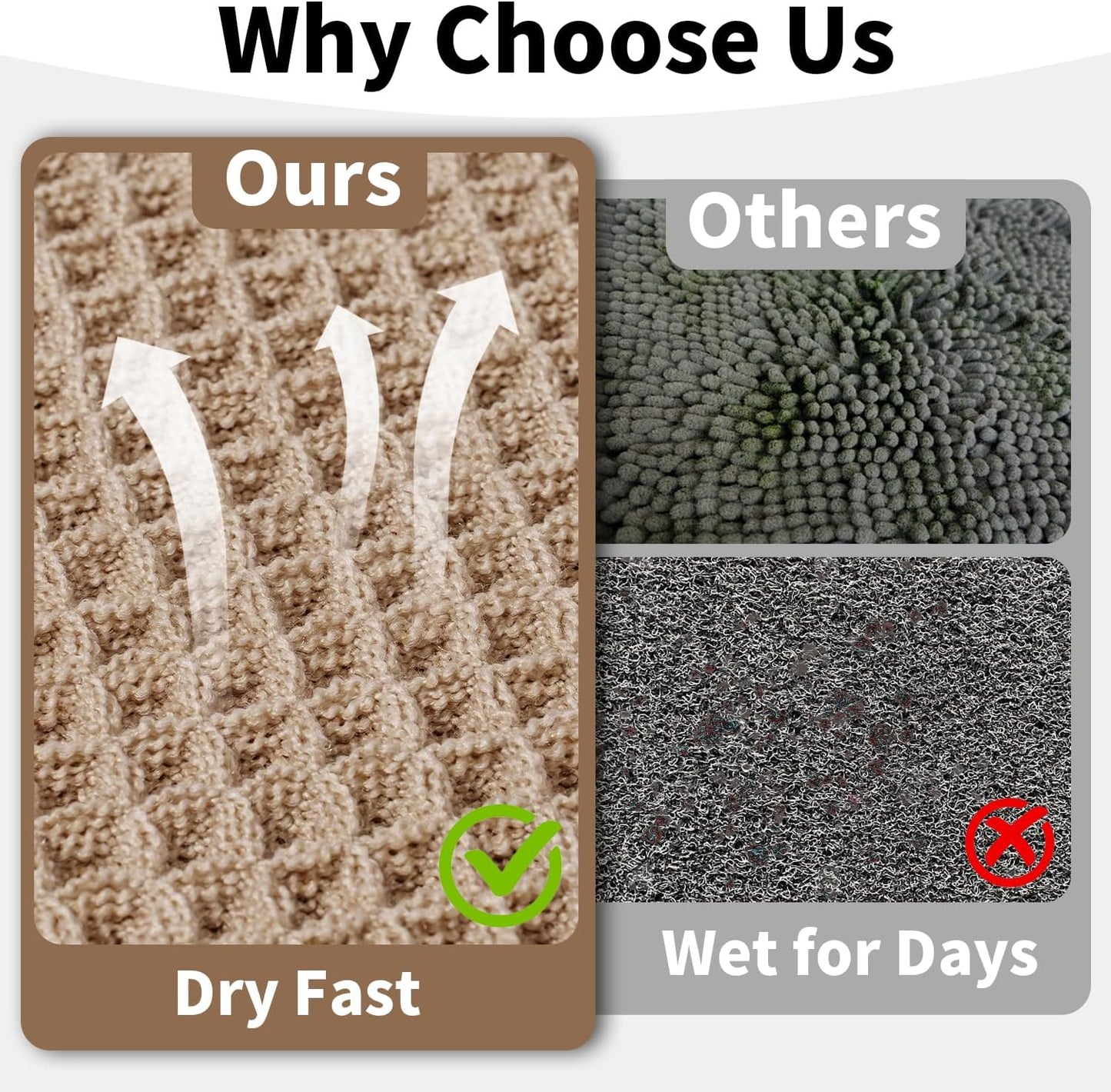 Waffle Runner Bath Mat - Long Boho Bathroom Rugs Non Slip Washable, Super Absorbent & Quick Dry, Soft Bath Mat Farmhouse Bathroom Decor, 24'' x 72'', Khaki