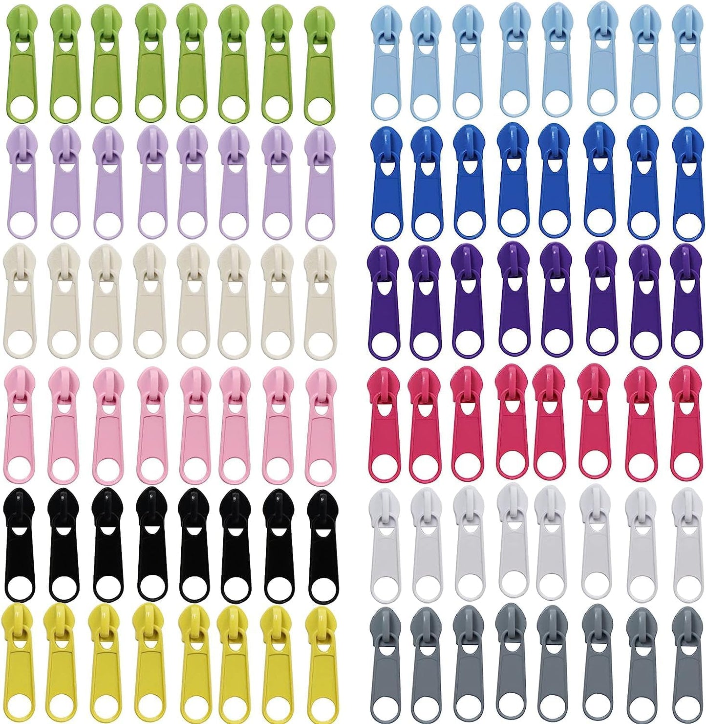 DOITEM 96Pcs Zipper Repair Kit - 3# Zipper Pull Rescue Kit (12 Colors) for Clothing Jackets, Purses, Luggage, Backpacks