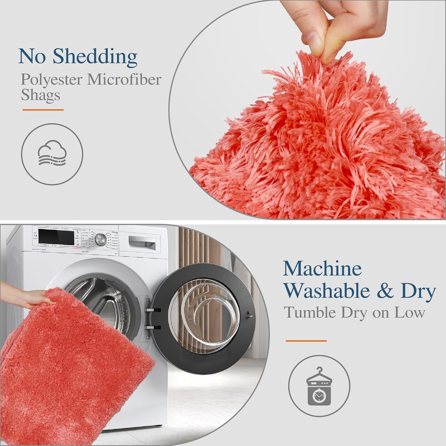 Walensee Bathroom Rug, Living Coral, 24" x 60", Extra Soft, Absorbent Shaggy Microfiber, Non-Slip, Machine Washable