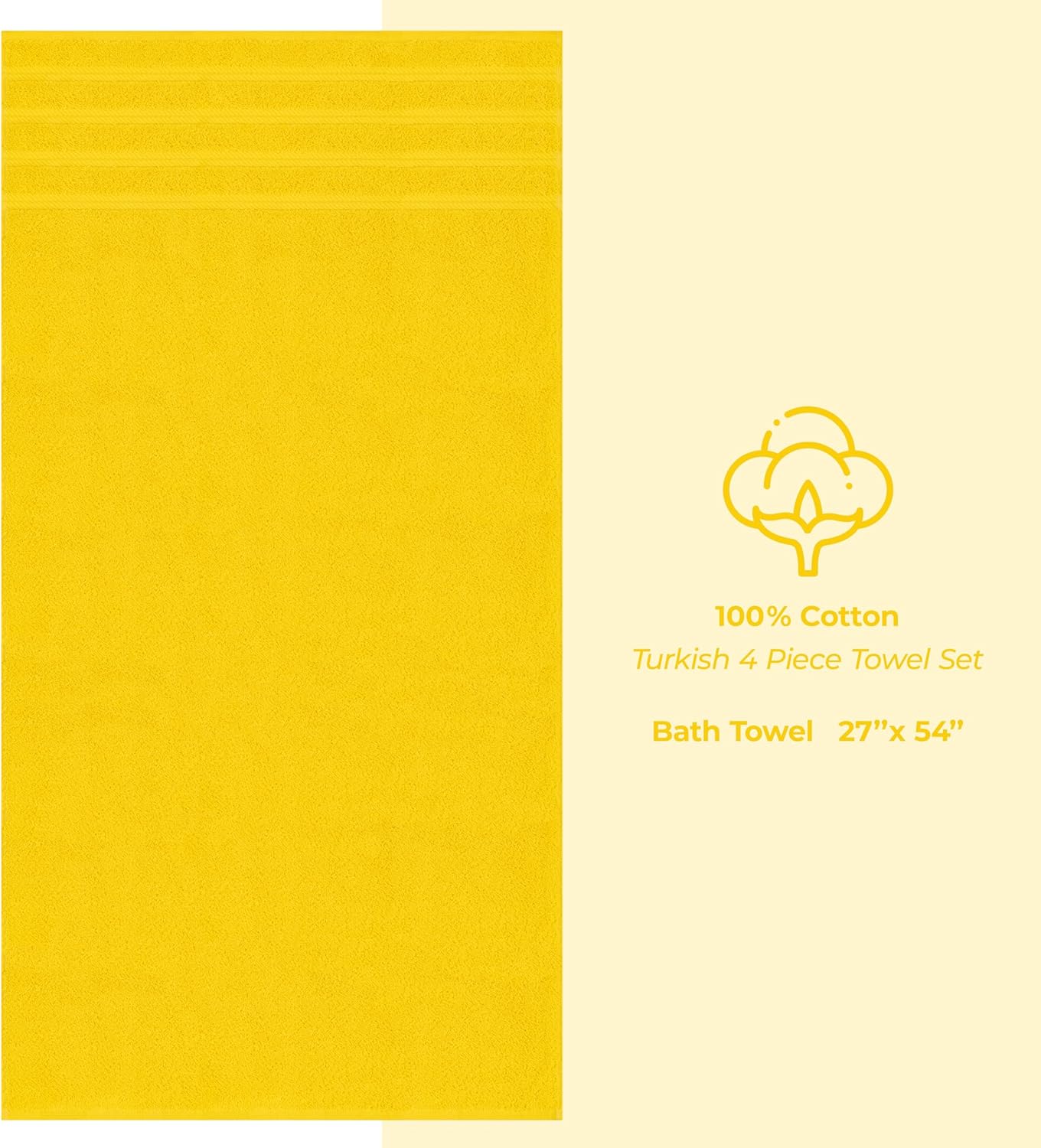American Soft Linen Luxury 4 Piece Bath Towel Set, 600 GSM 100% Cotton Turkish Bath Towels for Bathroom, 27x54 in Extra Large Bathroom Shower Towels, Yellow
