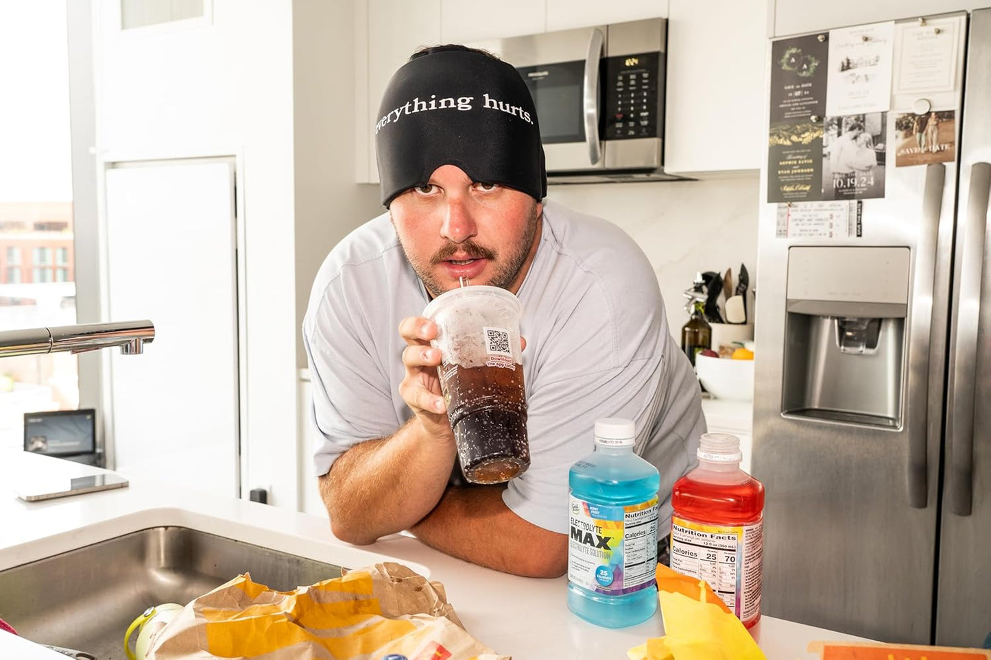 Huggs Migraine Relief Cap - Everything Hurts - Cooling Gel Head Wrap, Cold Compress Cap for Headache, Stress, & Tension