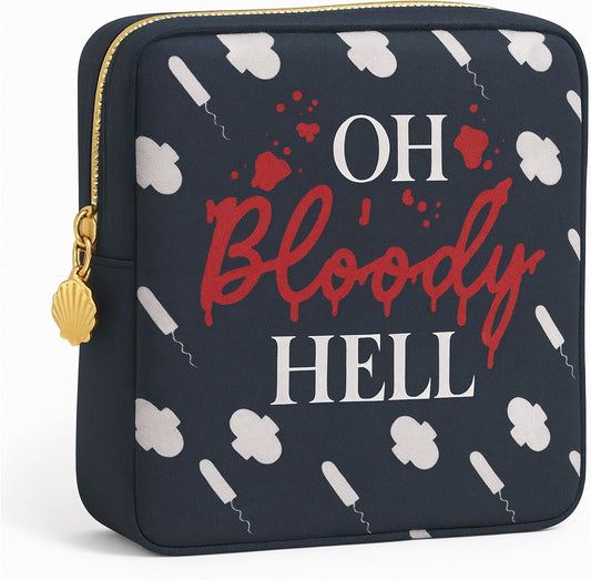 Primo Lines Period Bag for School – Compact Discreet Tampons & Pad Pouch with Waterproof Lining Cute & Stylish Period Pouches for Teen Girls for School and Travel, First Period Kit (Oh Bloody Hell)