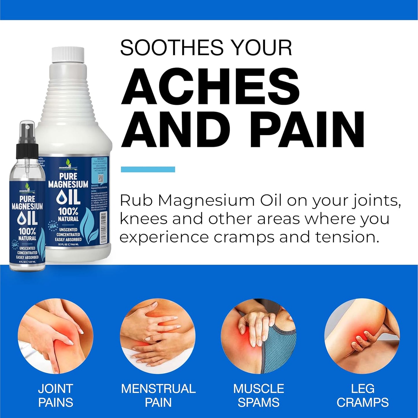 Pure Magnesium Oil Spray 32oz - Topical Magnesium Spray for Sleep Extra Strength - Less Sting - Less Itch - 100% Natural and Organic Oil - Made in USA