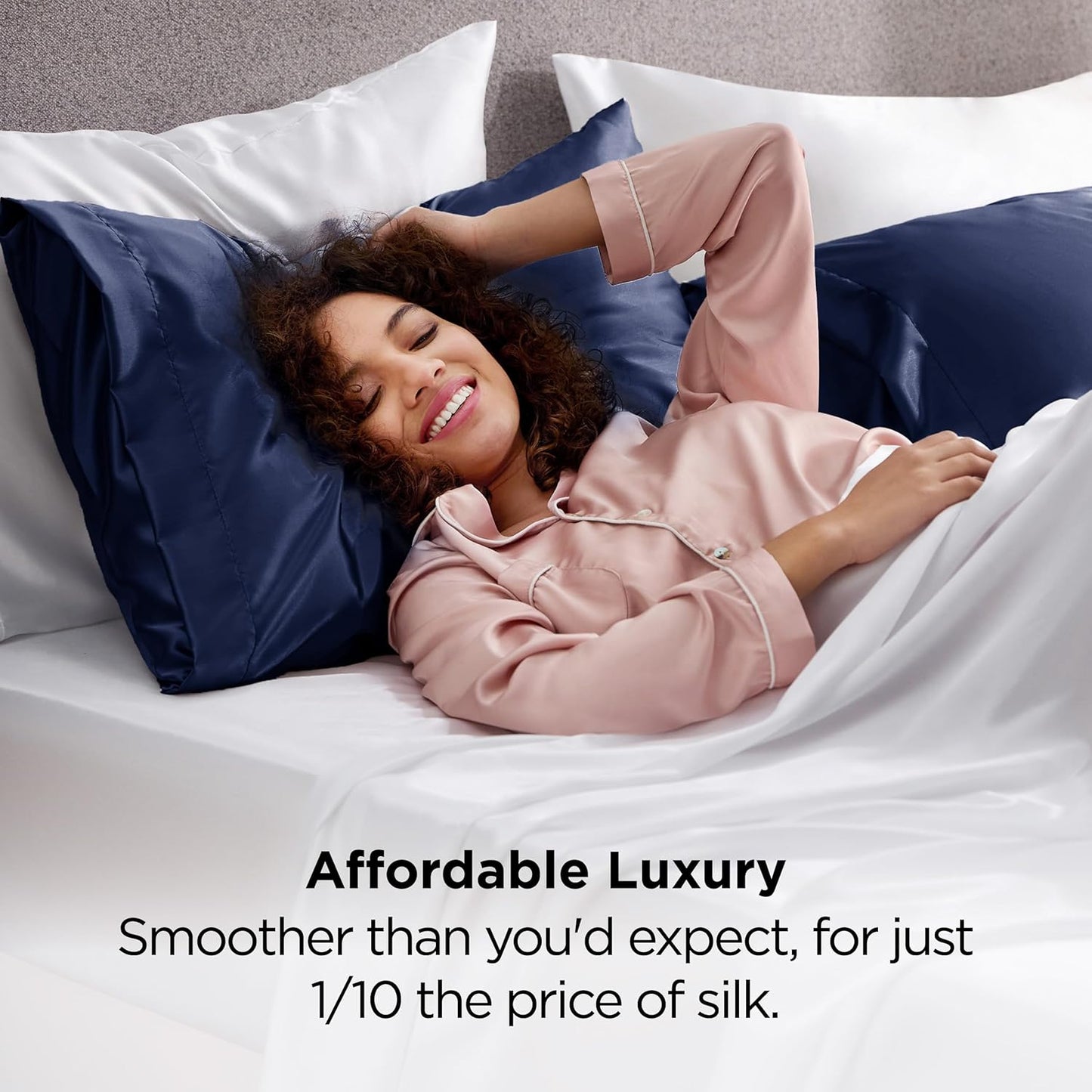 Bedsure King Size Satin Pillowcase Set of 2 - Navy Silky Pillow Cases for Hair and Skin with Envelope Closure, Similar to Silk Pillow Cases, Gifts for Women Men, 20x36 Inches, 2pcs