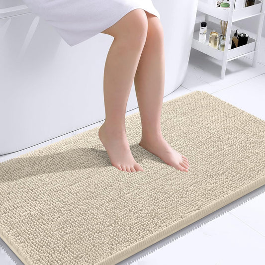 OLANLY Bathroom Rugs 44x24, Extra Soft Absorbent Chenille Bath Rugs, Rubber Backing Quick Dry, Machine Washable Bath Mats for Bathroom Floor, Tub and Shower, Home Decor Accessories, Sand