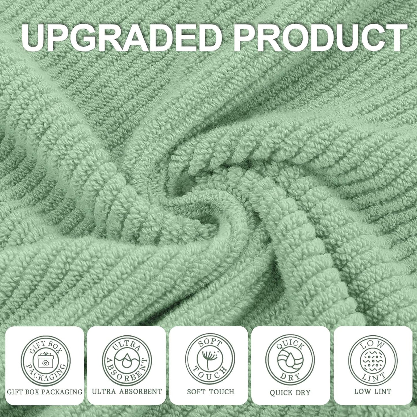 VOOVA & MOVAS Green Towels for Bathroom - 100% Cotton | Quick Dry | Lightweight | Thick | Soft, 6 Piece Towel Set, 2 Large Bath 30"x56", 2 Hand 18"x28", 2 Wash Cloths 13"x13", Towel Gift Set, Sage