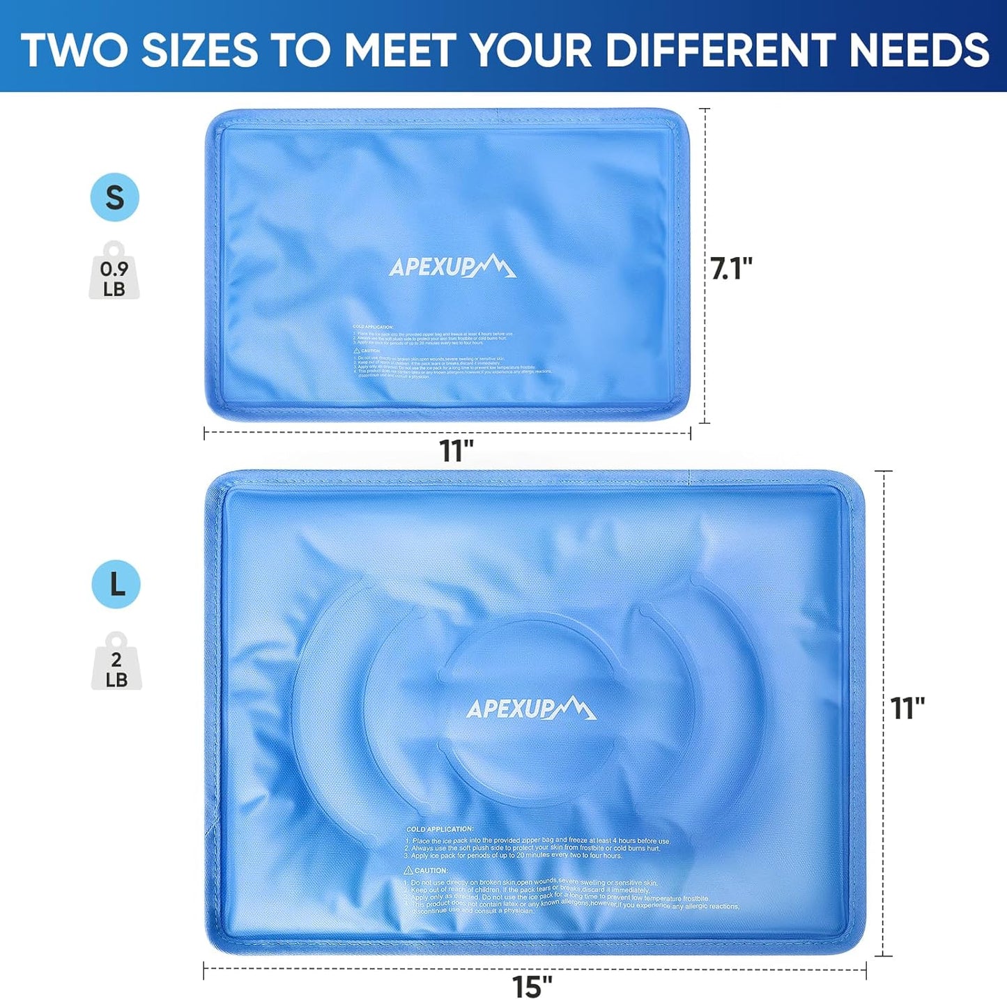APEXUP Gel Ice Packs for Injuries Reusable, Flexible Double Sided Cold Packs for Injuries, Ice Pack for Knee, Shoulder, Back, Hip, Leg, Arm (Blue, L, 1PK)
