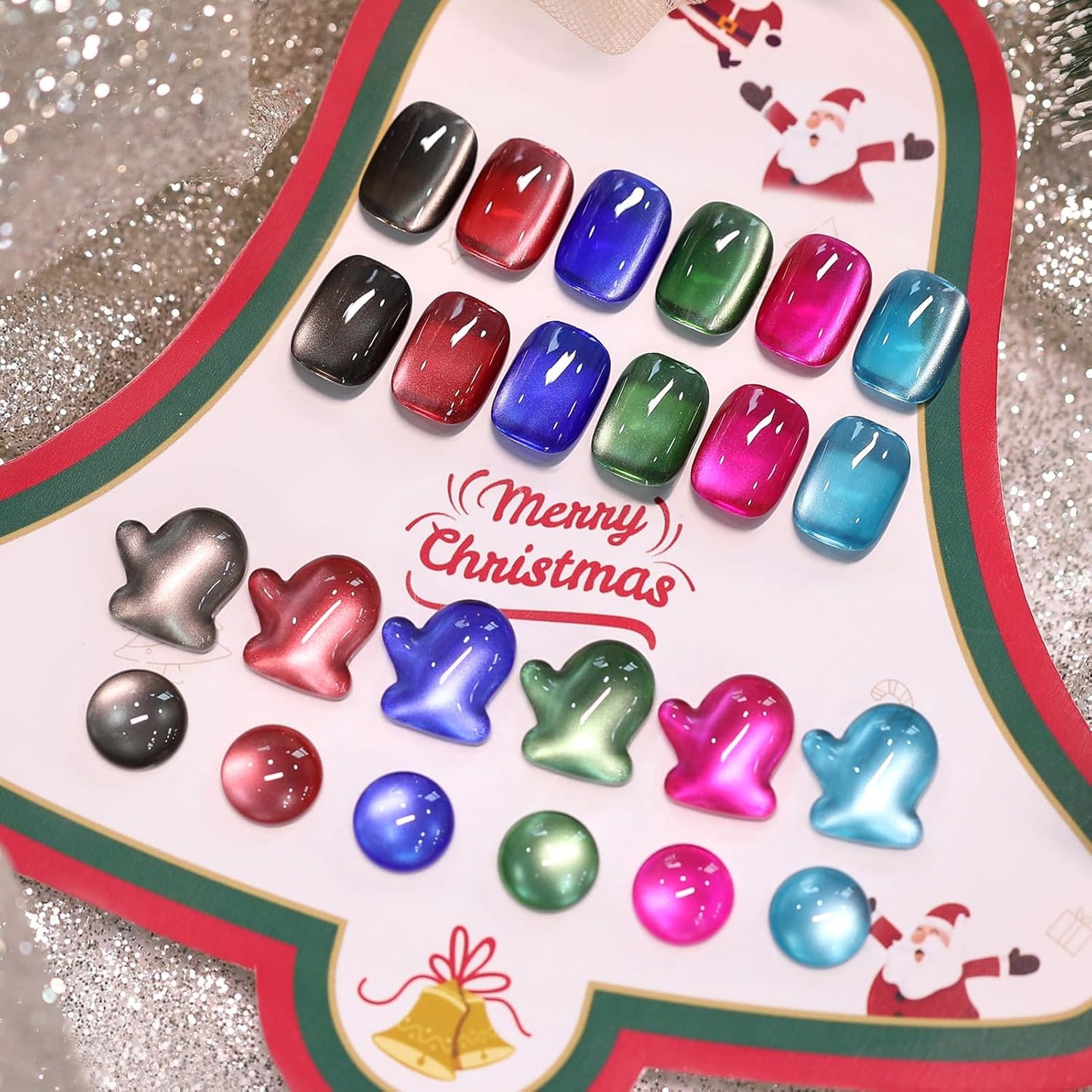 Born Pretty Christmas Cat Magnetic Eye Gel Nail Polish Fall Winter Jelly Red Green Black Blue Crystal Glass Magnetic Shimmer Glitter Nail Polish Salon Gel Manicure and Nail Art DIY at Home 7ML 6PCS