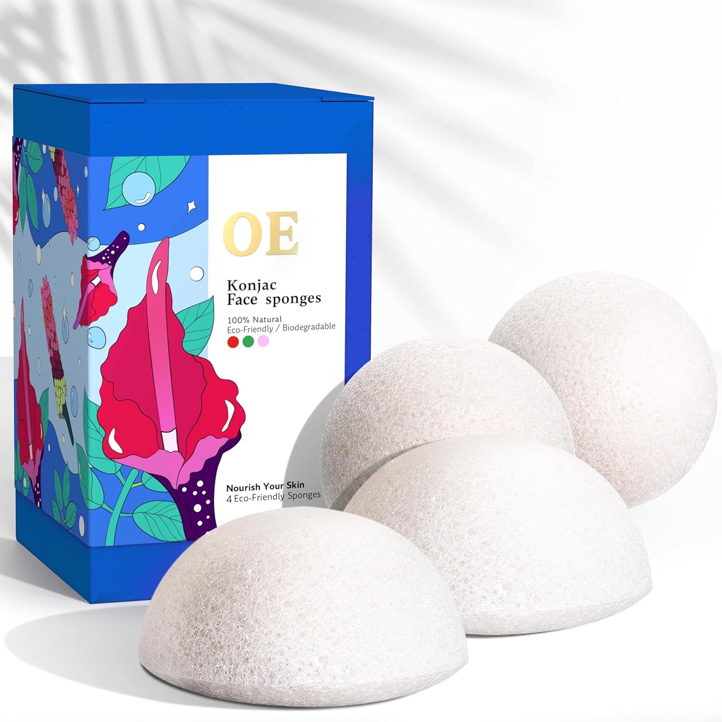 Konjac Face Sponge for Cleansing & Facials (4 Pack) | Microplastic Free 100% Natural | Non-Toxic | Biodegradable | Eco-Friendly | Plastic Free Packaging