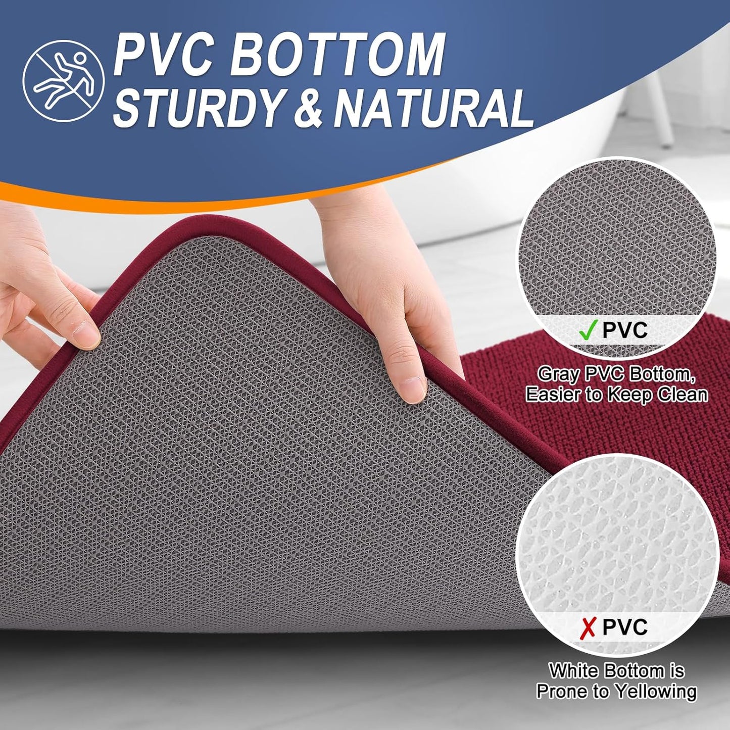 OLANLY Thick Memory Foam Bath Mat Rug 24x16, Extra Soft Absorbent Bathroom Rug, Quick Dry Bath Mats, Non-Slip, Machine Washable Carpet for Bathroom, Tub and Shower, Home Decor Accessories, Burgundy