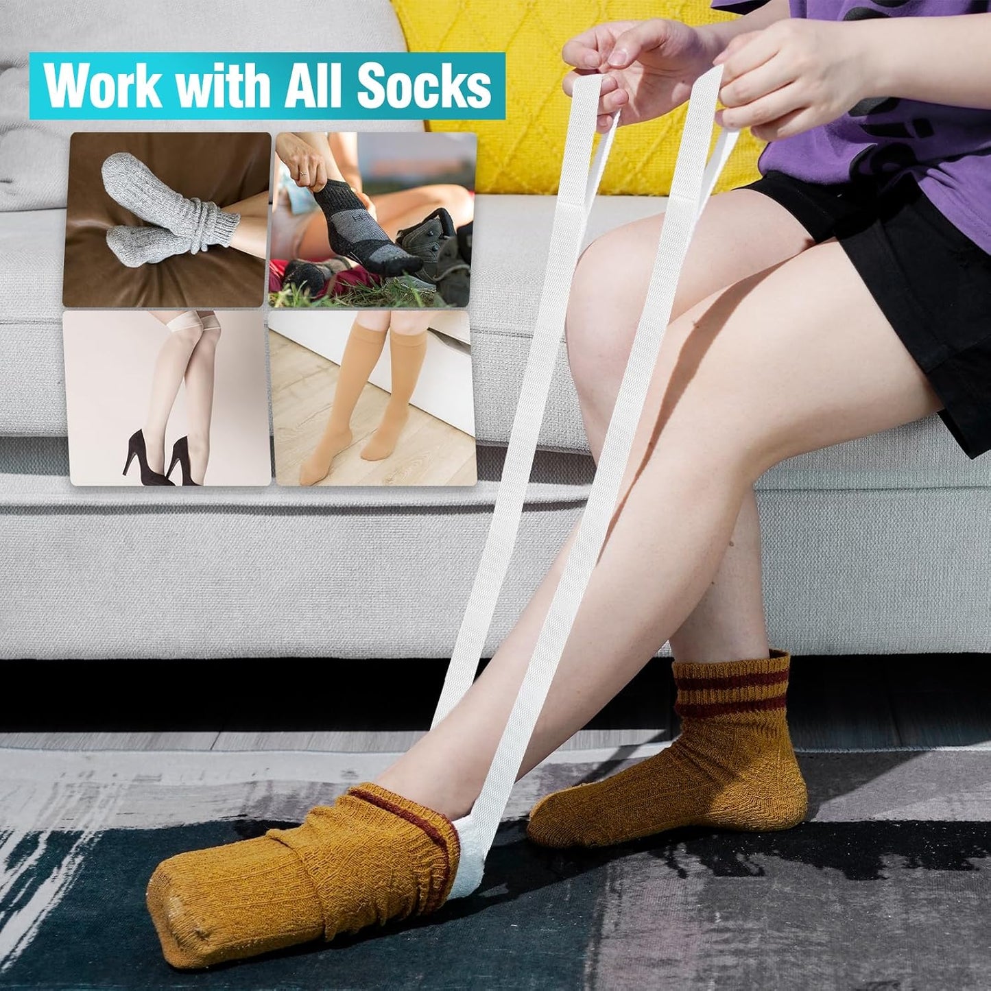 Sock Aid, Sock Helpers to Put on Your Socks for Seniors, Disabled, Pregnancy, Assist Device for Elderly, Tool Aide Puller Easy on and Off with No Bending(Blue)