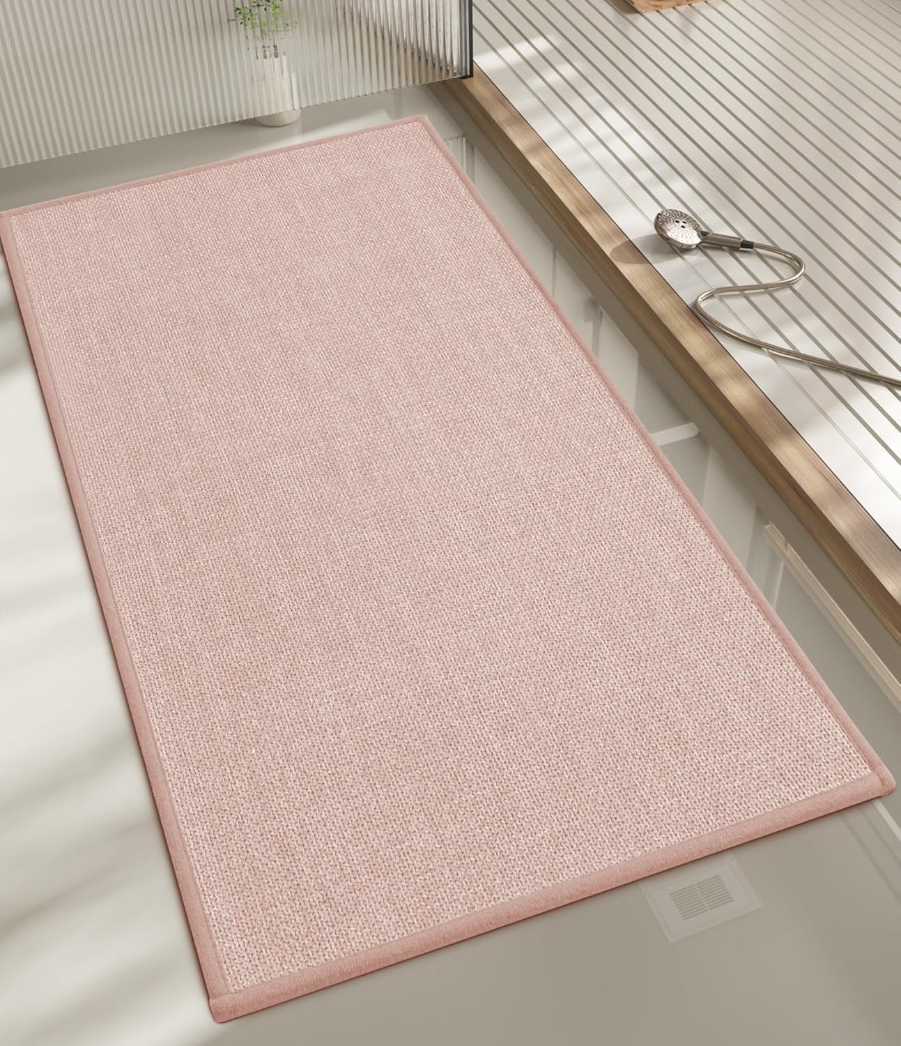 chakme Bathroom Rugs Mat 47x17, Ultra Thin Non Slip Bath Mat Runner Quick Dry Absorbent Bath Mat for Bathroom Floor, (Pink, 47"x17")