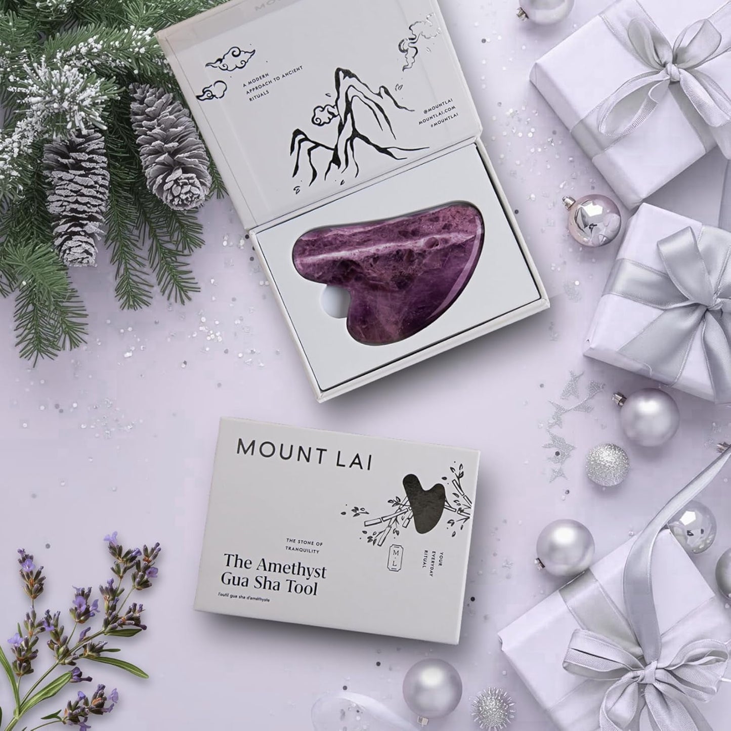Mount Lai Amethyst Gua Sha Facial Tool – The Stone of Inner Clarity – 100% Genuine Amethyst Stone Face Sculpting Tool for Lymphatic Drainage, Puffiness Reduction & Confident Radiance