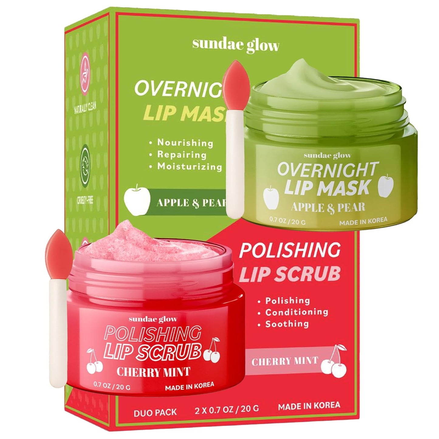 Apple, Pear, Cherry & Mint Lip Mask and Scrub - Dermatologist Tested, Hydrating & Exfoliating, Korean Skin Care, Nourishes, Softens & Brightens Lips - Vegan & Natural - 1 Pack