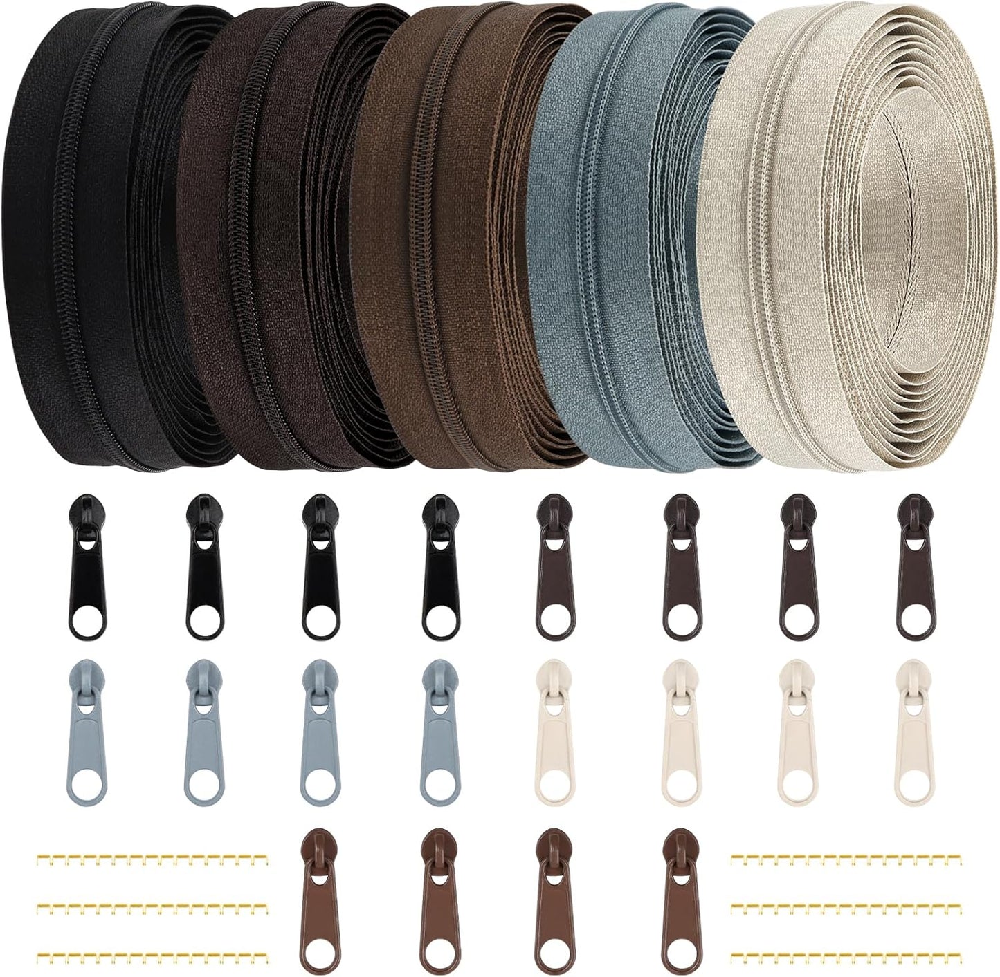 DOITEM 3 mm Nylon Endless Zipper Set with Slider - 14 Meter, 12.5 Yard, 5 Colors