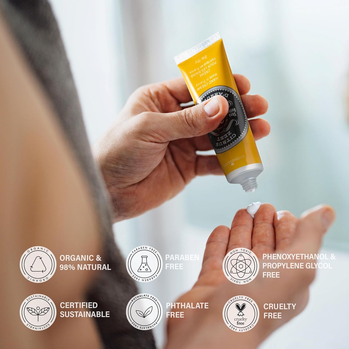 La Chatelaine 20% Shea Butter Hand Cream Travel Size, Men, Unisex, Organic Argan Oil, Moisturizing, Nourishing, Extra-Rich Hand Lotion, Made in France, Paraben Free, 1 oz / 30ml (Citrus Zest)