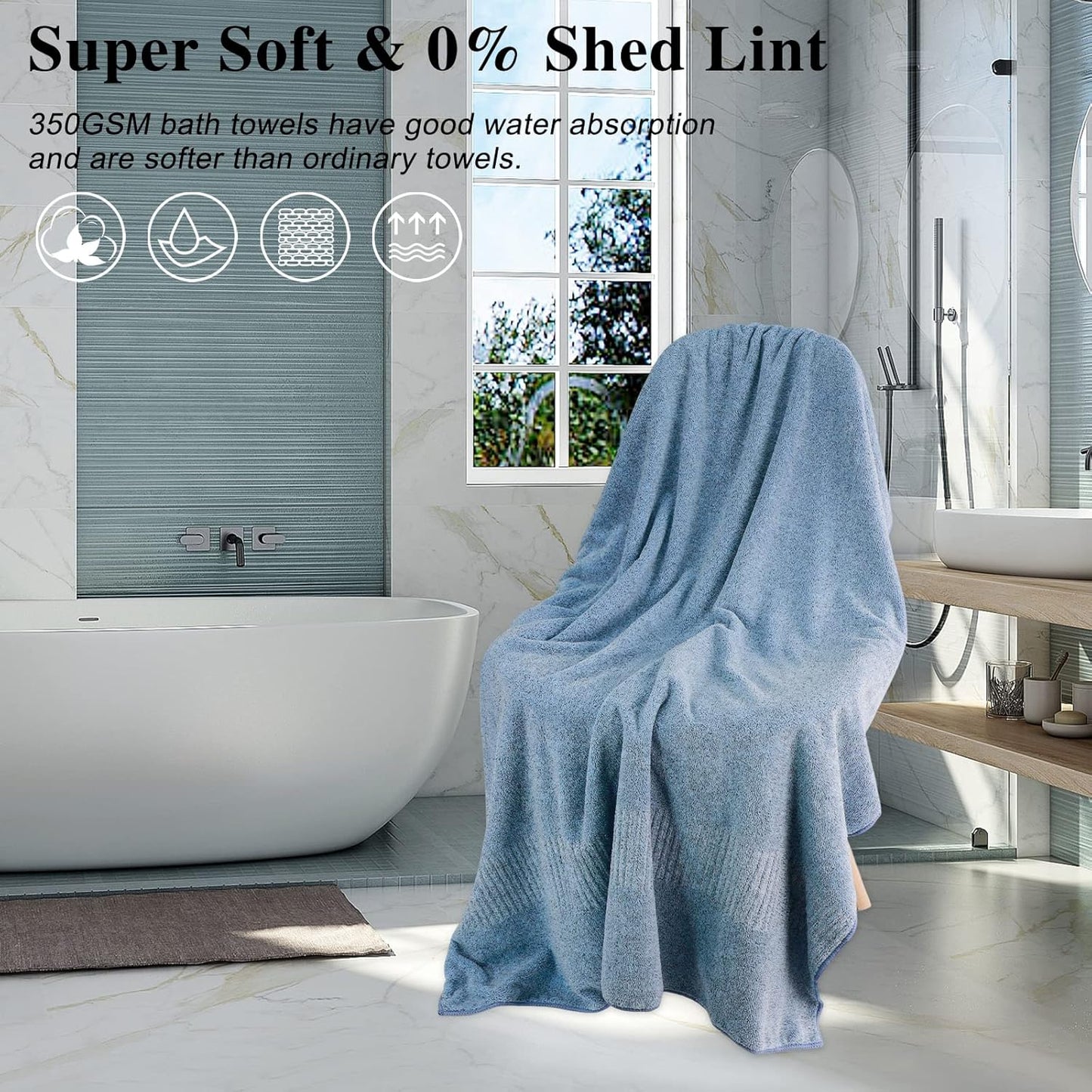 SEISSO Bath Towels,Extra Absorbent & Quick Drying Towels for Bathroom,Fibre Large Bath Towel,Super Soft Multipurpose Use for Fitness,Spa,Sports Towels,Yoga Towel (Light Blue, 2 Piece Bath Sheet)
