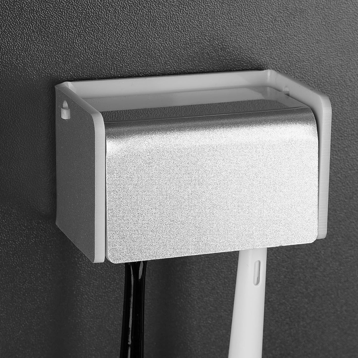 Toothbrush Holder Wall Mounted with Cover for Bathroom, 2 Slots Toothbrush Storage Organizer for Shower, Self Adhesive Toothbrush Hanger Rack for Dorm, Cabinet (Silver)