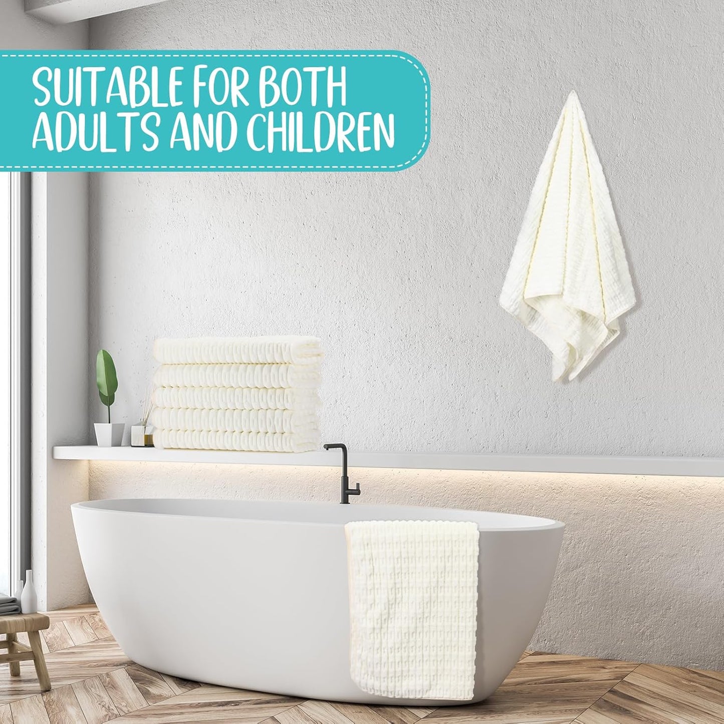 8 Pack Microfiber Bath Towels Bulk 27'' x 60'' Oversized Size Bath Towel Highly Absorbent Extra Large Soft Drying for Shower Beach Salon Winter Sport Spa Gym (Slub Velvet,White)