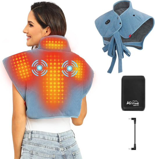 Heating Pad for Neck and Shoulders and Back with Battery,12V Portable Cordless Heated Pad with Vibration Massager and 3 Heating Modes,Weighted Electric Heat Pad,Max 158℉,16.9'' x 23.6''