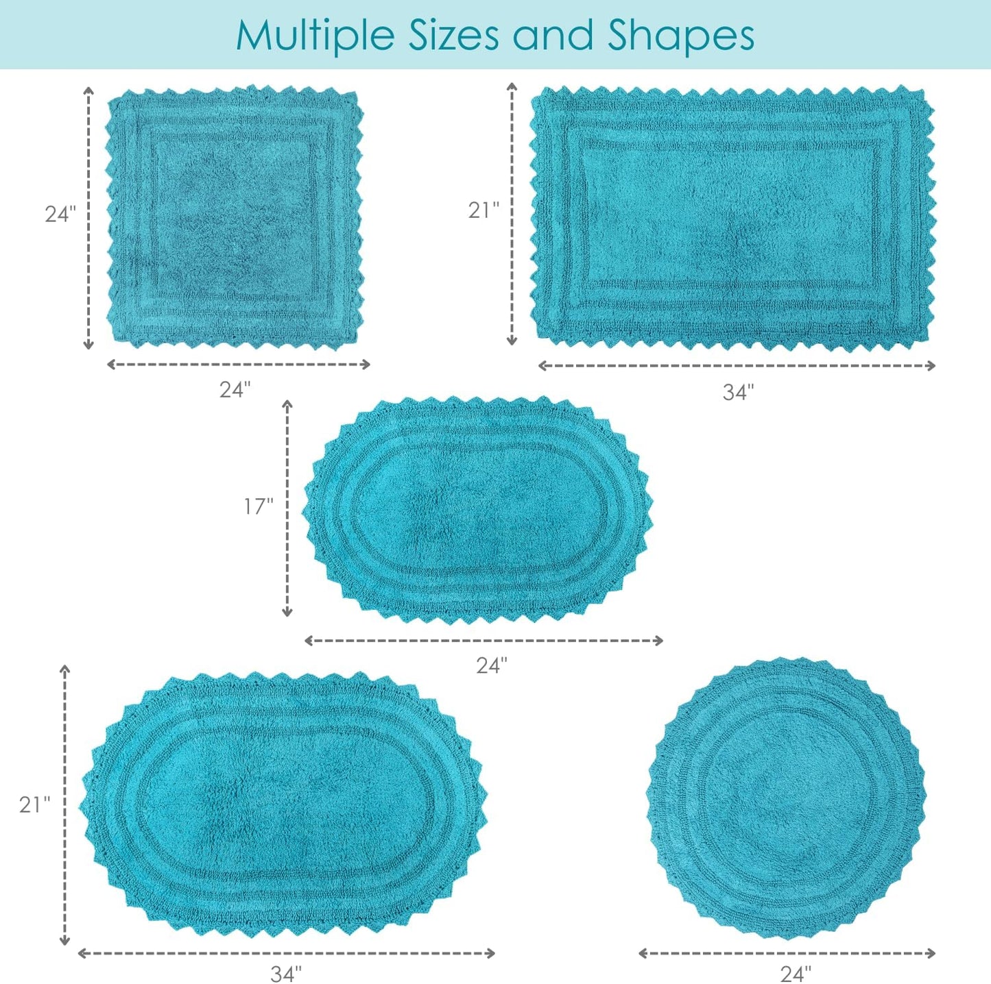 RAJRANG Pearled Bluebird Crochet Cotton Bath Mat | Reversible, Absorbent, Non-Slip Oval Rug for Bathroom, Spa & Kitchen | Machine-Washable, 34×21"