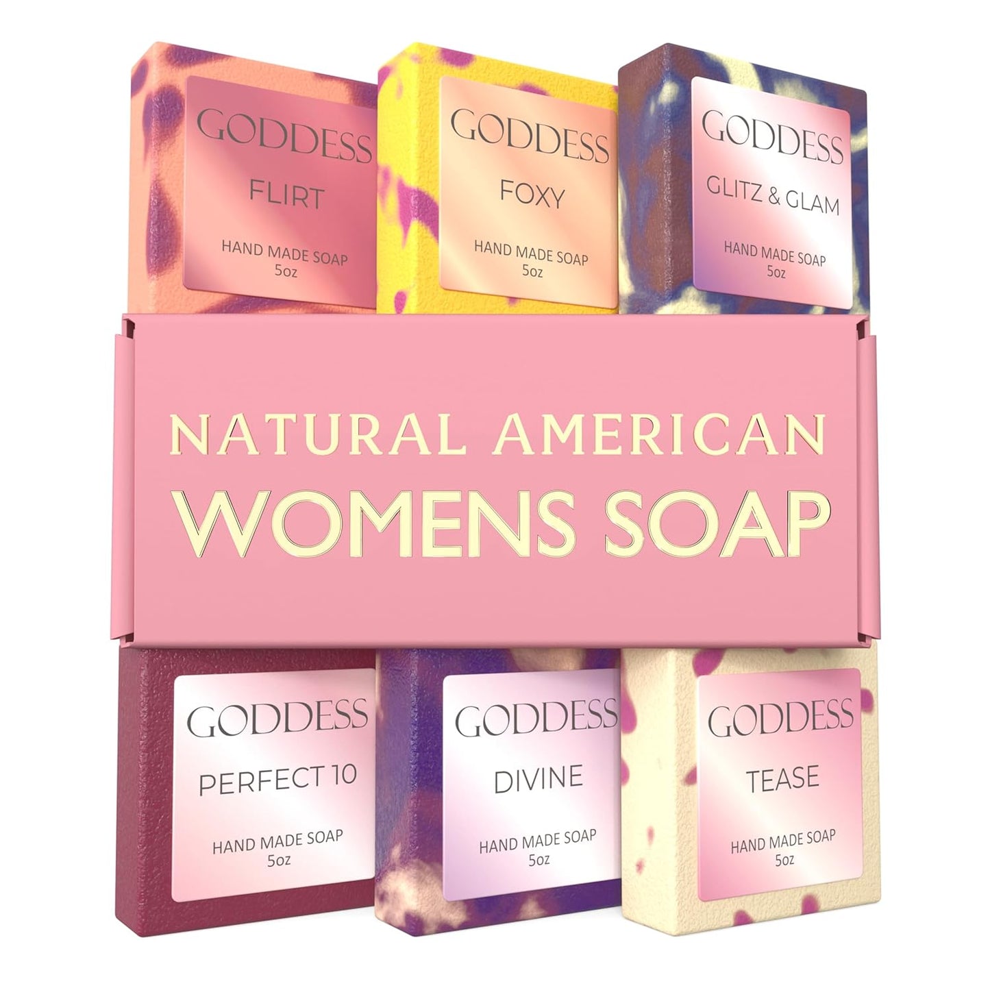 NATURAL AMERICAN Womens Bar Soap – Perfume Scents, 100% All Natural Soap for Women, Essential Oils, Organic Shea Butter – (6pk) Handmade Soaps for Women – GODDESS Women Soap, 5 oz Bar Soap for Women