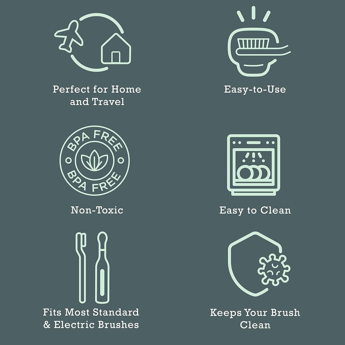 Haven Toothbrush Cover Family Pack - Fits Electronic and Manual Toothbrushes - Travel Toothbrush Case Holders - Set of 6 Tooth Brush Protectors (White, Blue, Purple, Coral, Teal, Charcoal Gray)