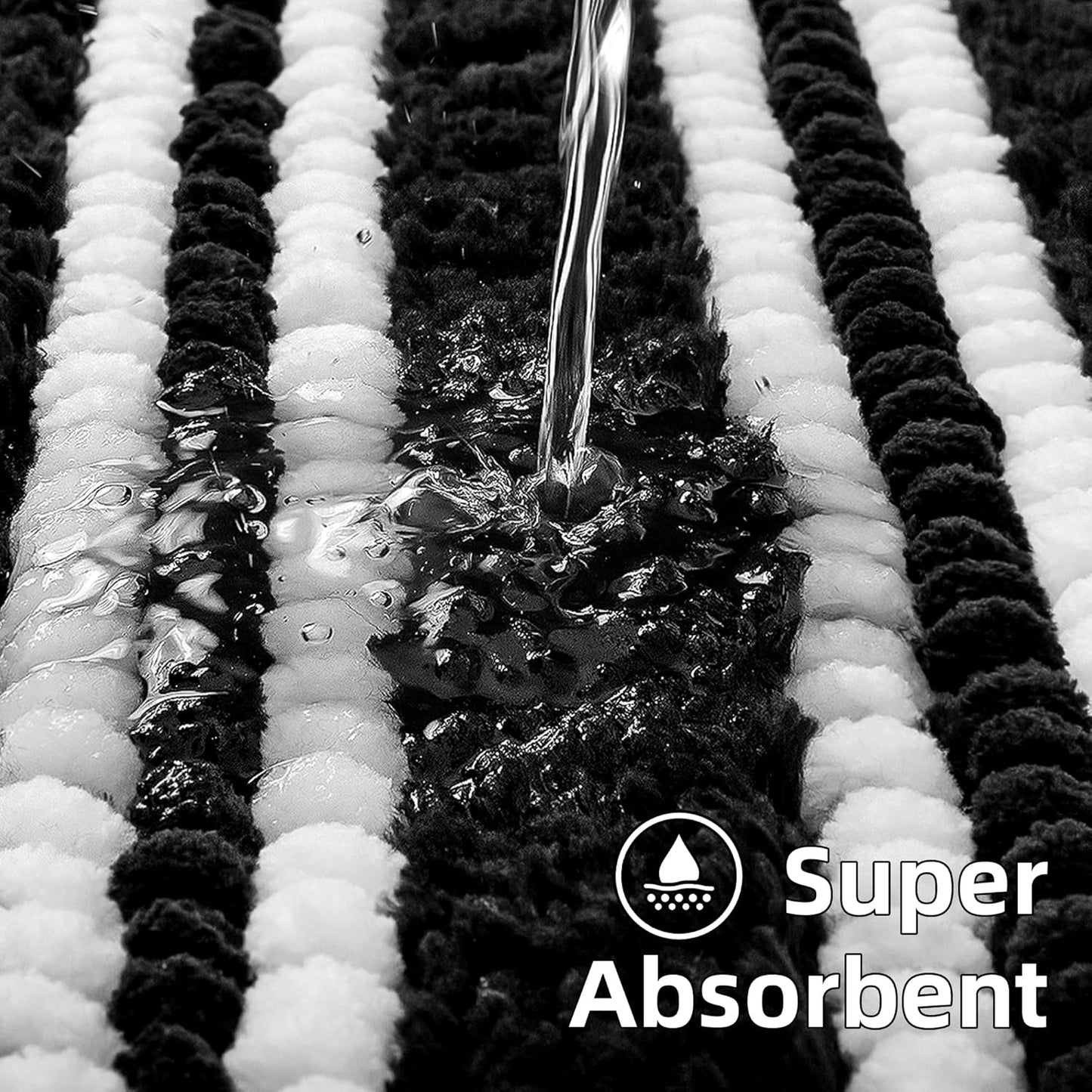 Bathroom Rugs 20x32 Extra Soft Absorbent Bath Mat Chenille Non Slip Shower Mat Rubber Backing Machine Washable Bath Mats for Bathroom Shaggy Black Bath Rugs for Tub, Hallway