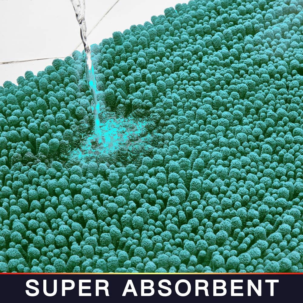 Walensee Large Bathroom Rug Non Slip Bath Mat (24x60 Inch Turquoise) Water Absorbent Super Soft Shaggy Chenille Machine Washable Dry Extra Thick Perfect Absorbant Best Plush Carpet for Shower Floor