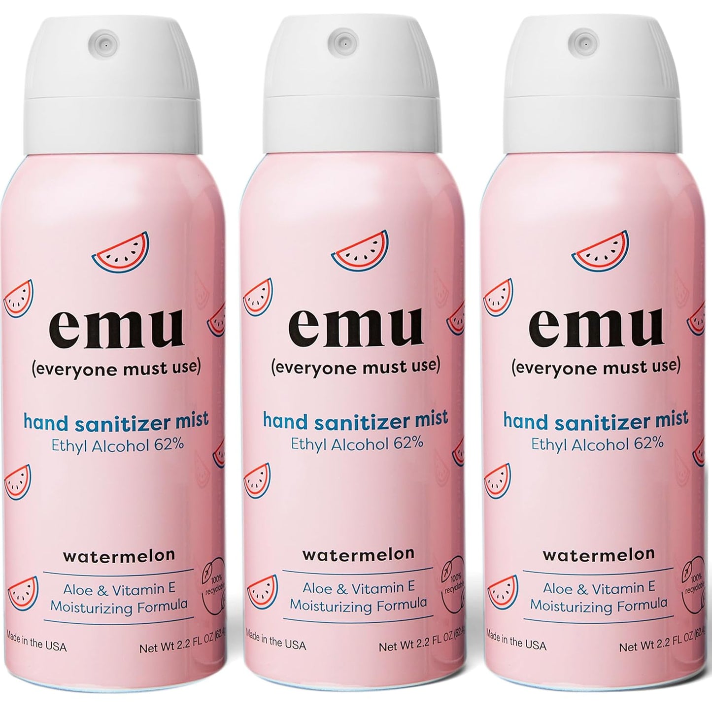 EMU (EVERYONE MUST USE) Hand Sanitizer pocket spray, Travel size 2.2oz. Cleanses Your Hands, Hydrating. Hand soap bulk. 24-hour disinfectant sanitizing. Made in USA (Watermelon_3)