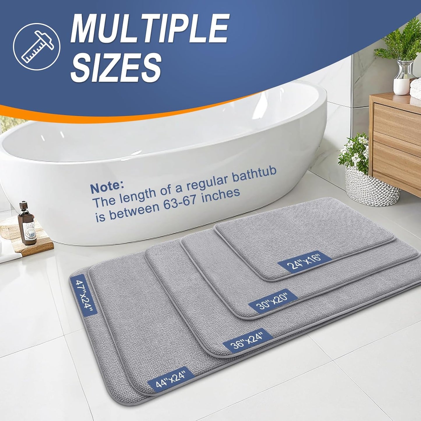 OLANLY Thick Memory Foam Bath Mat Rug 47x24, Extra Soft Absorbent Bathroom Rug, Quick Dry Bath Mats, Non-Slip, Machine Washable Carpet for Bathroom, Tub and Shower, Home Decor Accessories, Grey